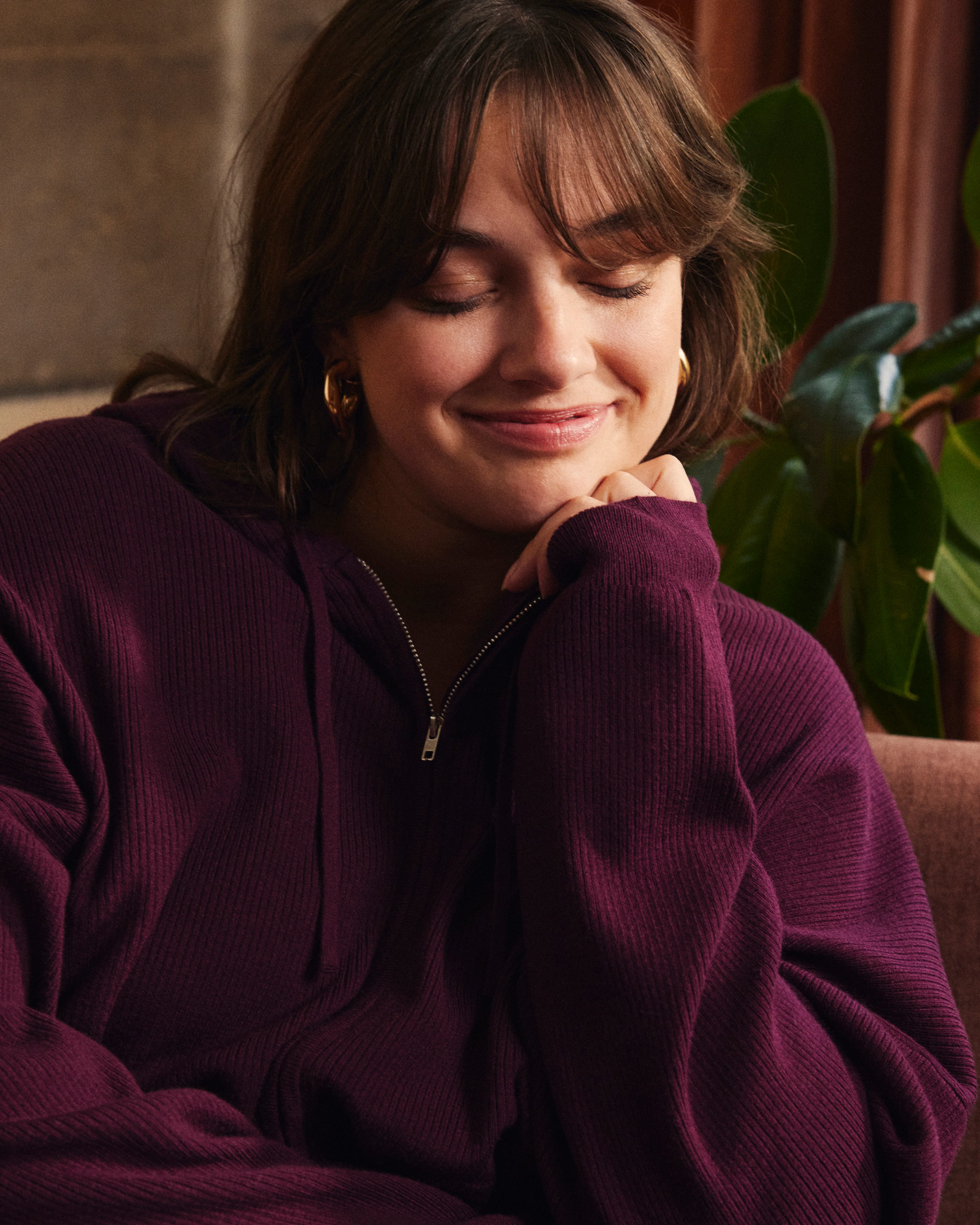 Knitted Mila Zip Hoodie - Acai - Image 2