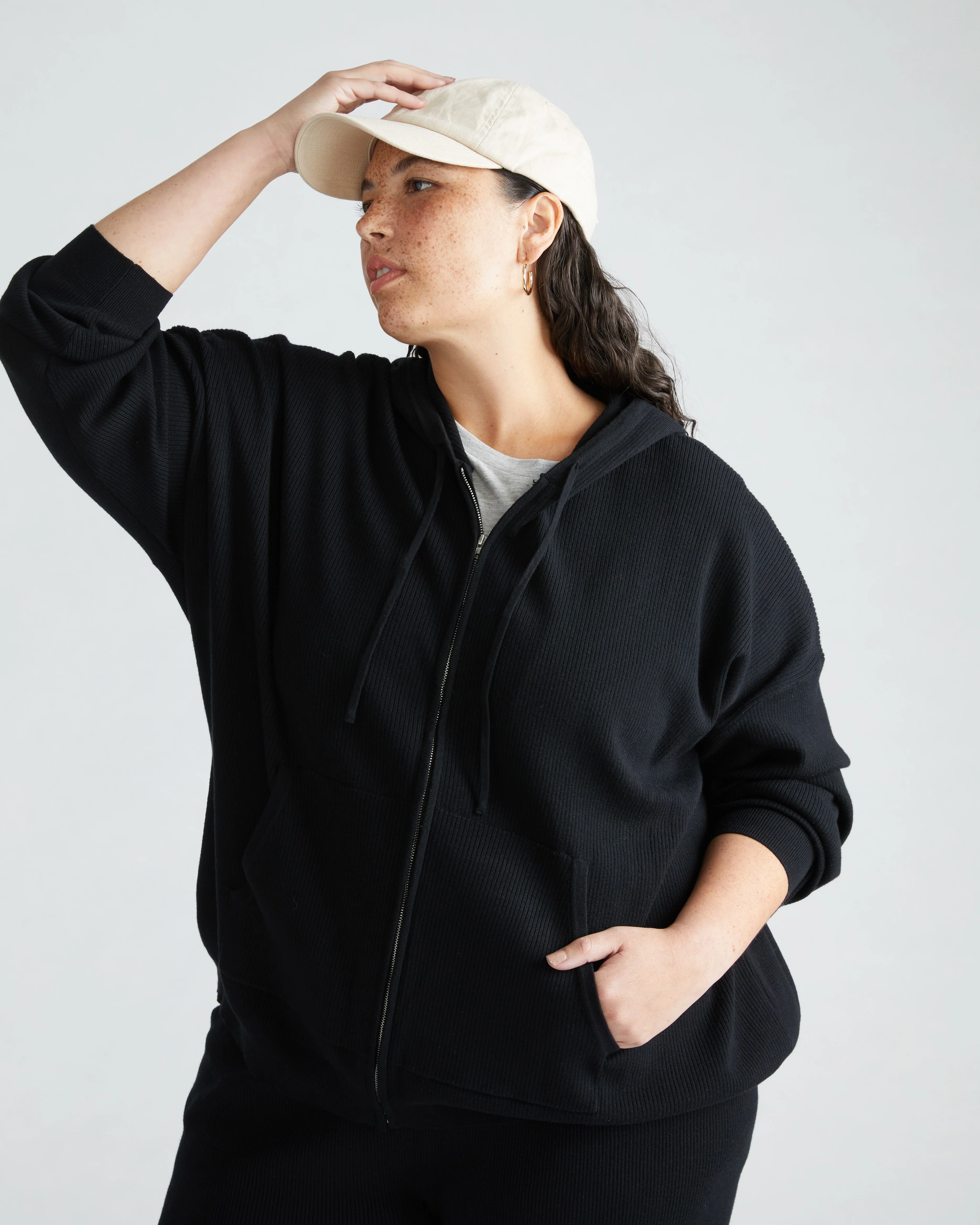 Knitted Mila Zip Hoodie - Black - Image 2