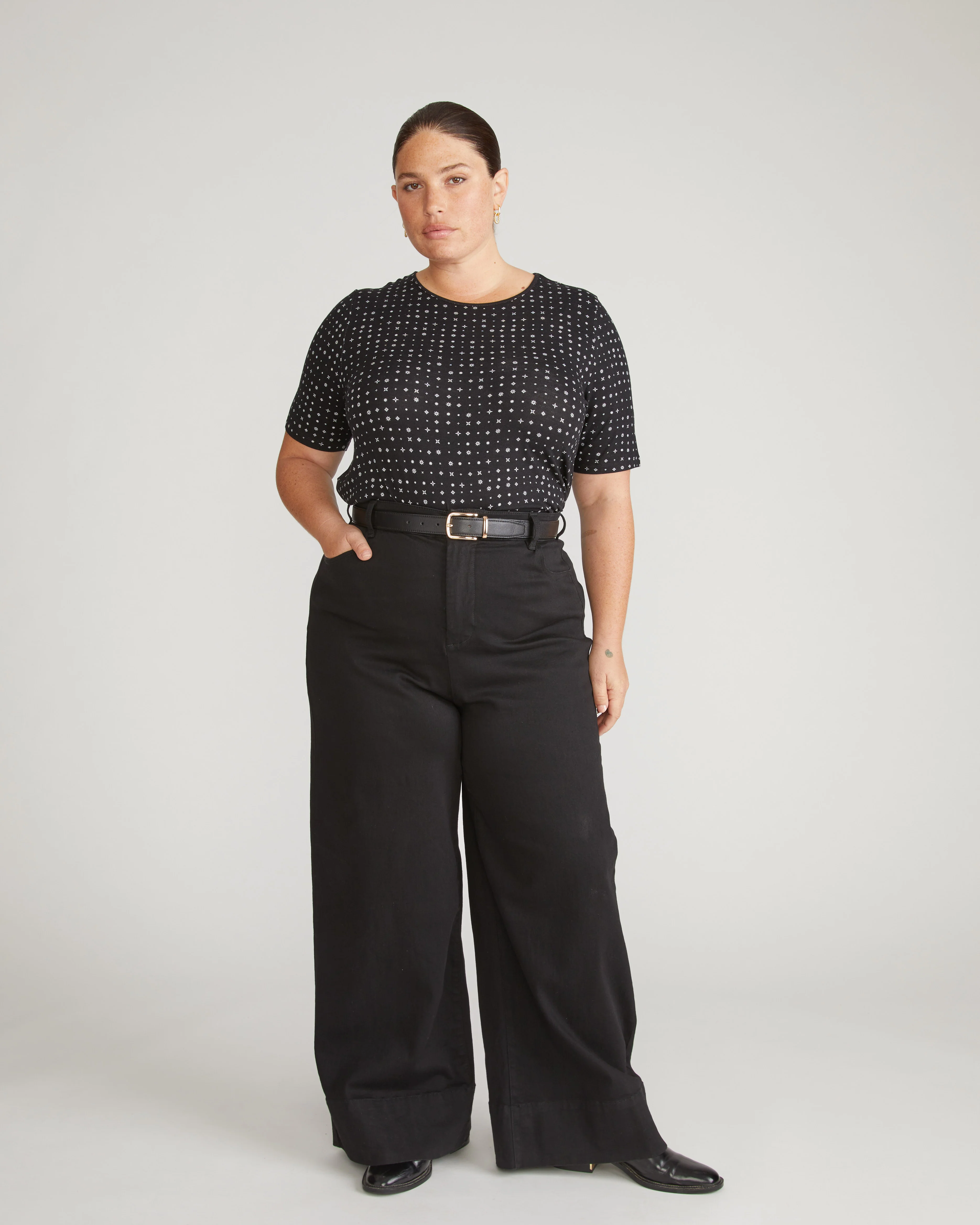 Lily Liquid Jersey Crew Neck Stovepipe Tee - Galactic Print in Black