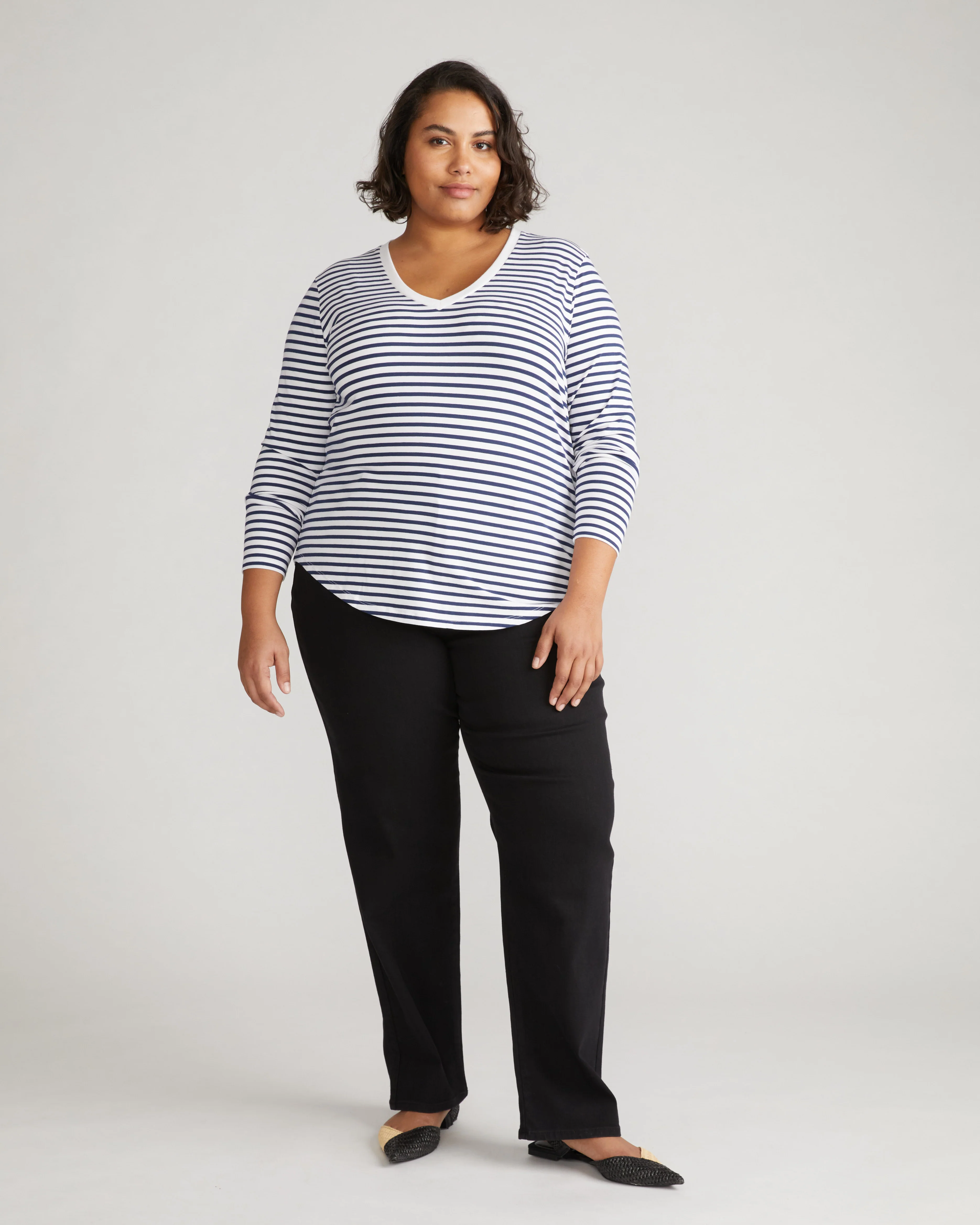 Long Sleeve V Rex - White/Cenote Stripe