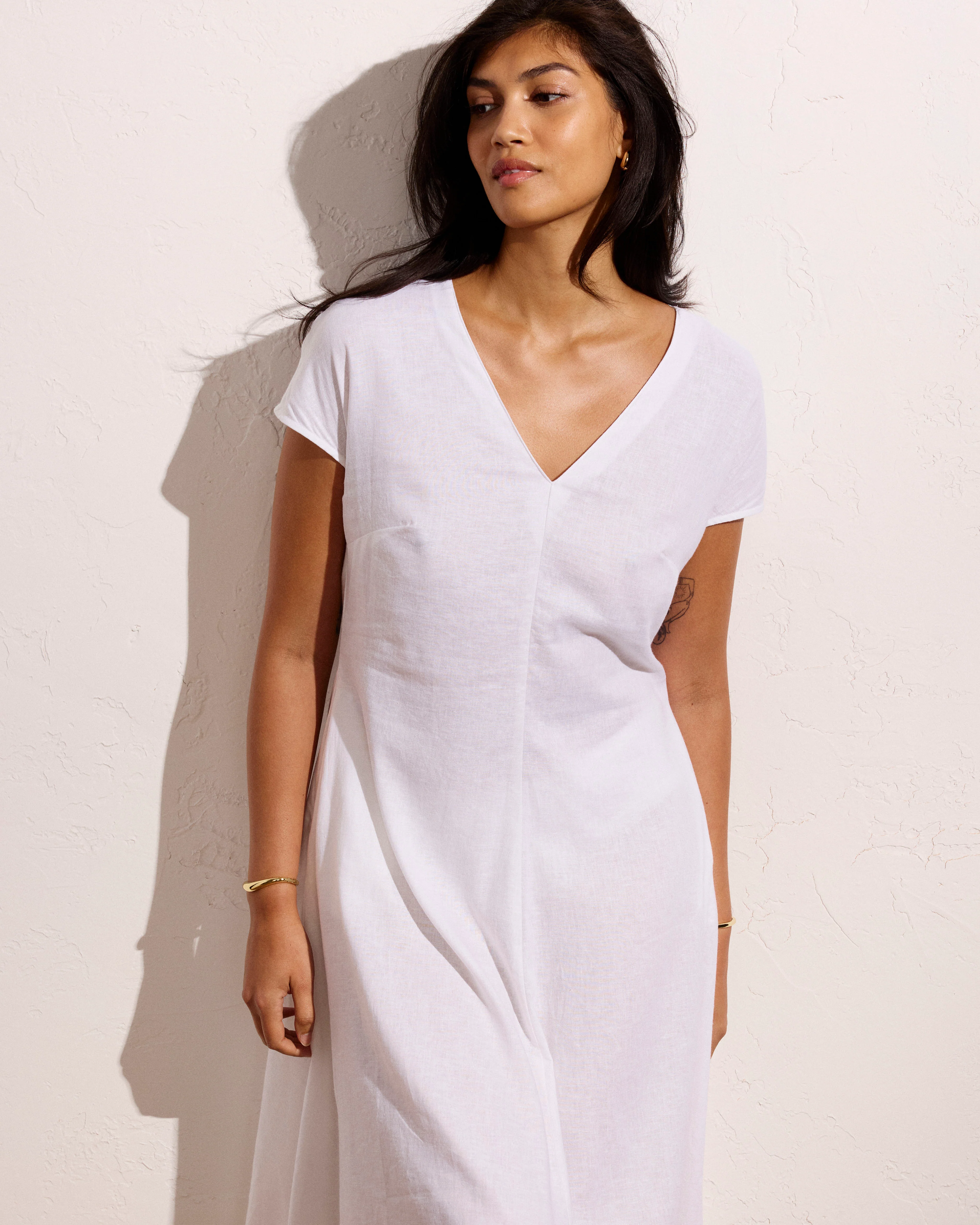 Louvre Bow Back Linen Blend Dress - Bright White - Image 3