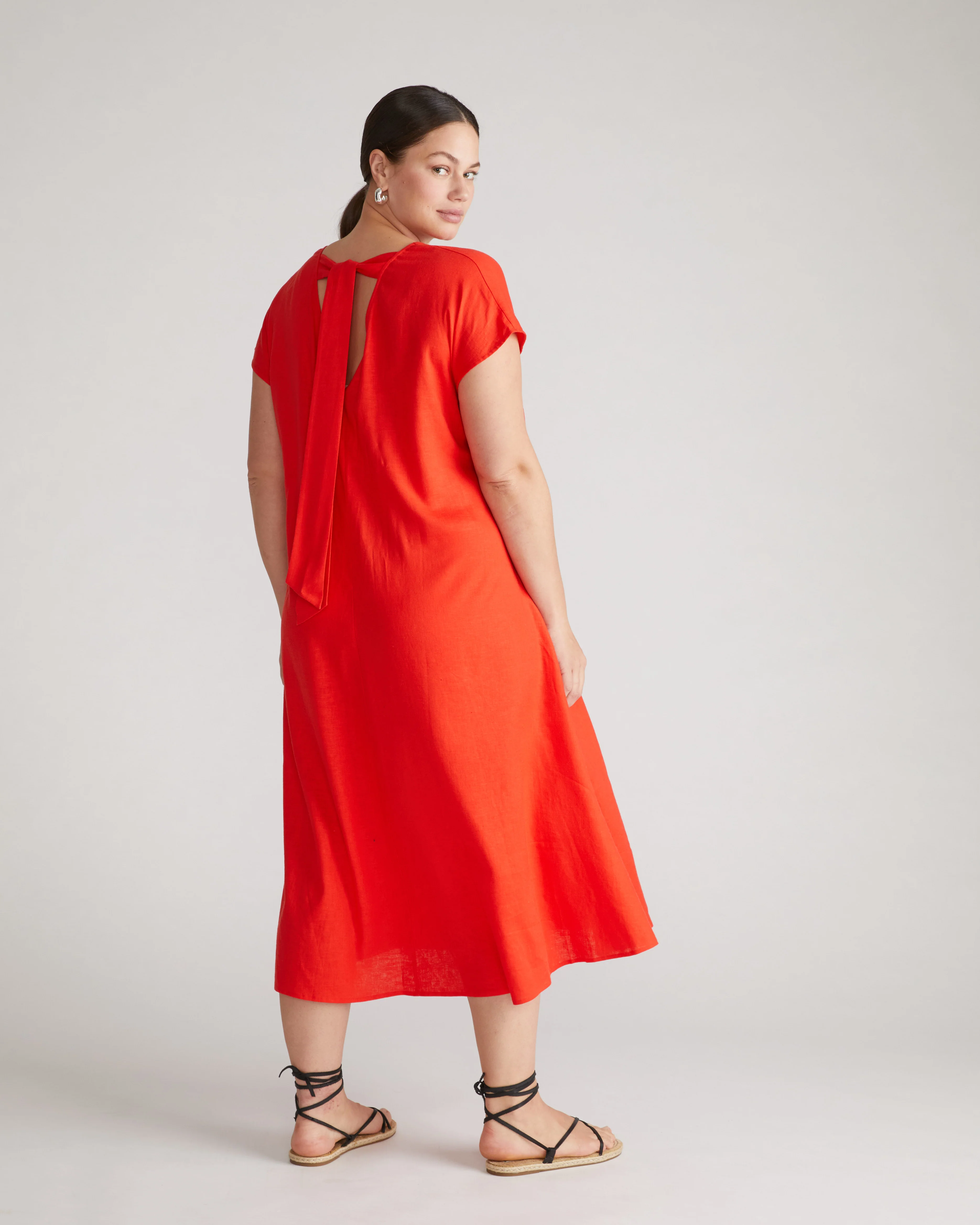Louvre Bow Back Linen Blend Dress - Shoreline Sunset - Image 3