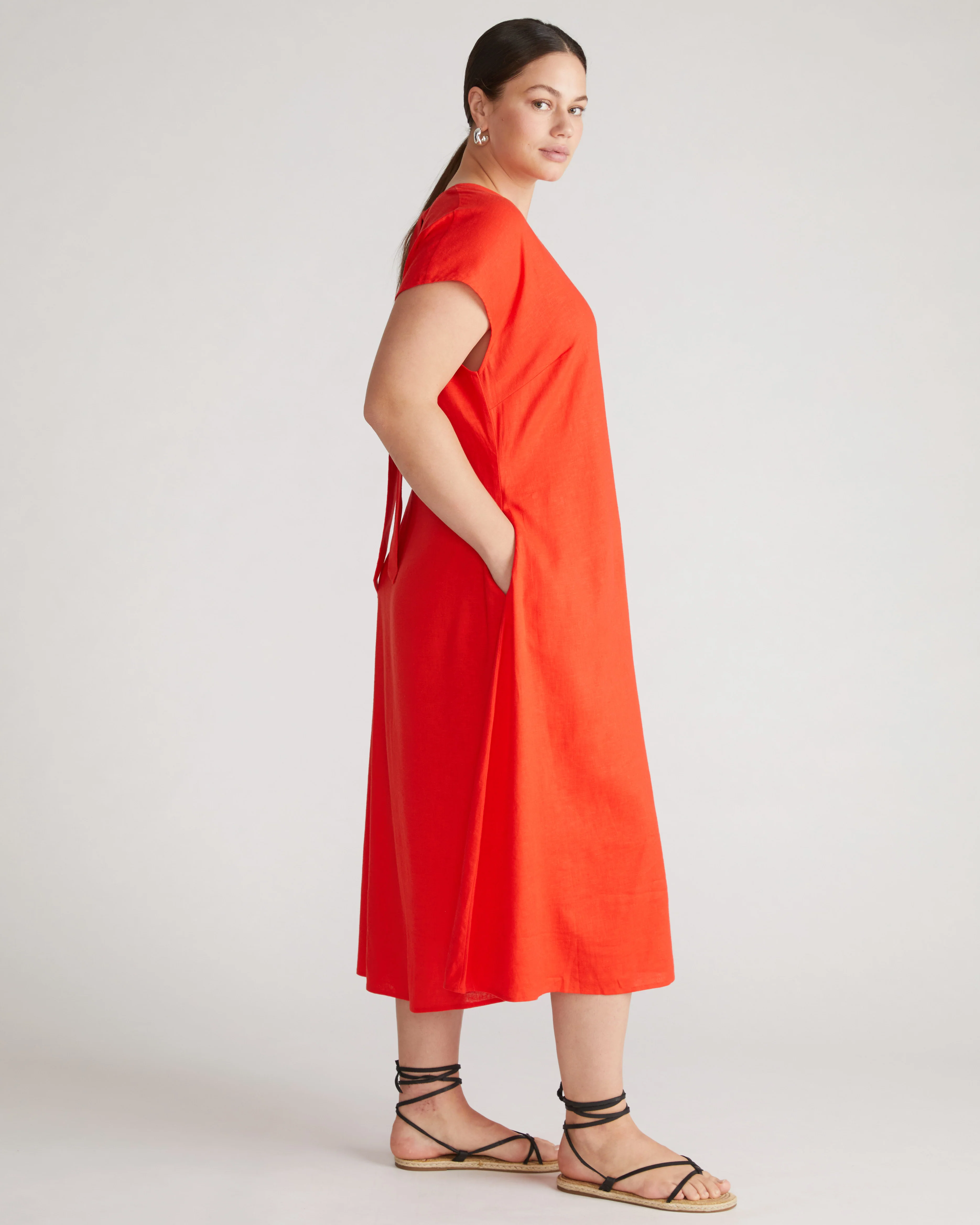 Louvre Bow Back Linen Blend Dress - Shoreline Sunset - Image 4