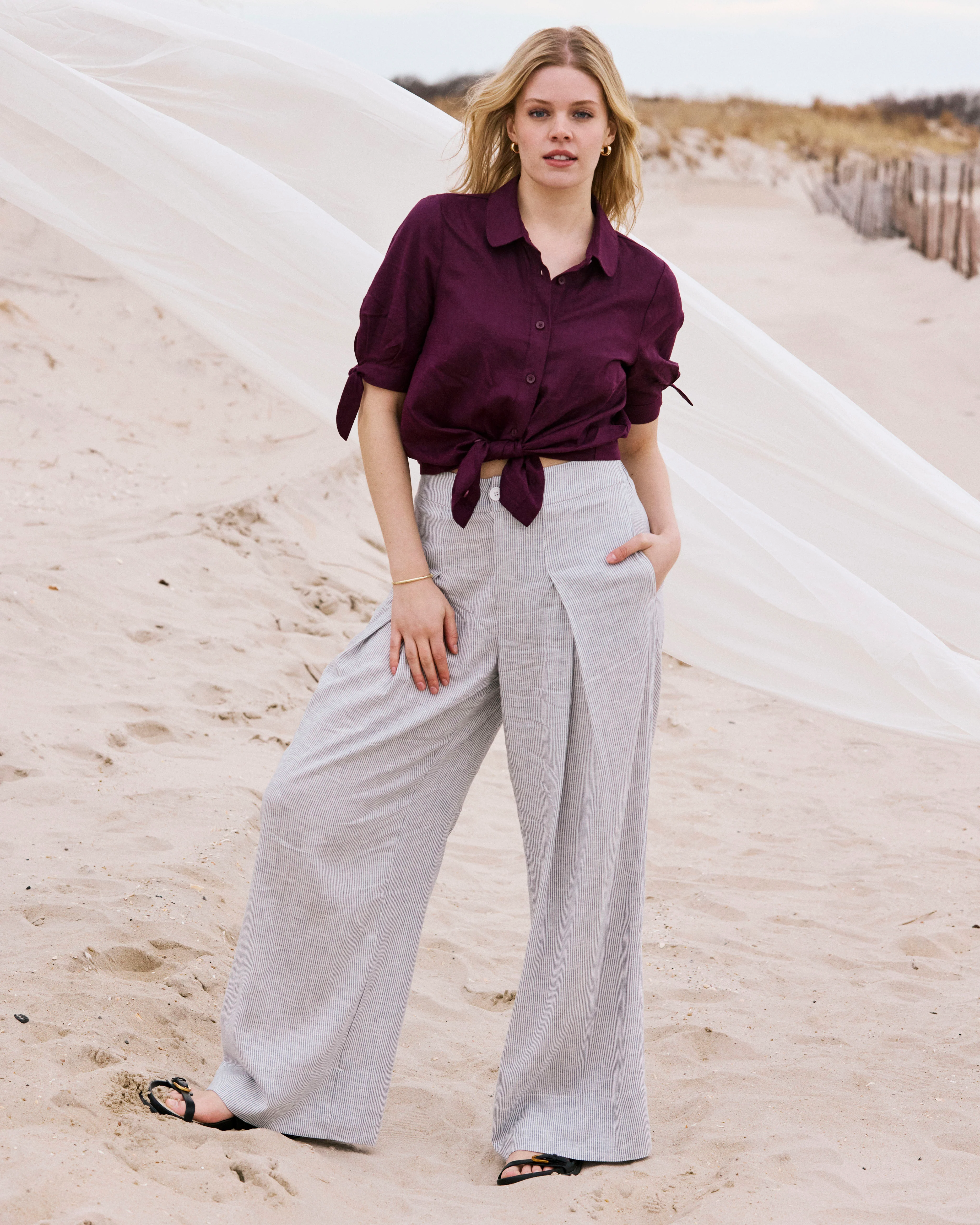 Luisa Short Sleeve Linen Blend Shirt - Acai - Image 3