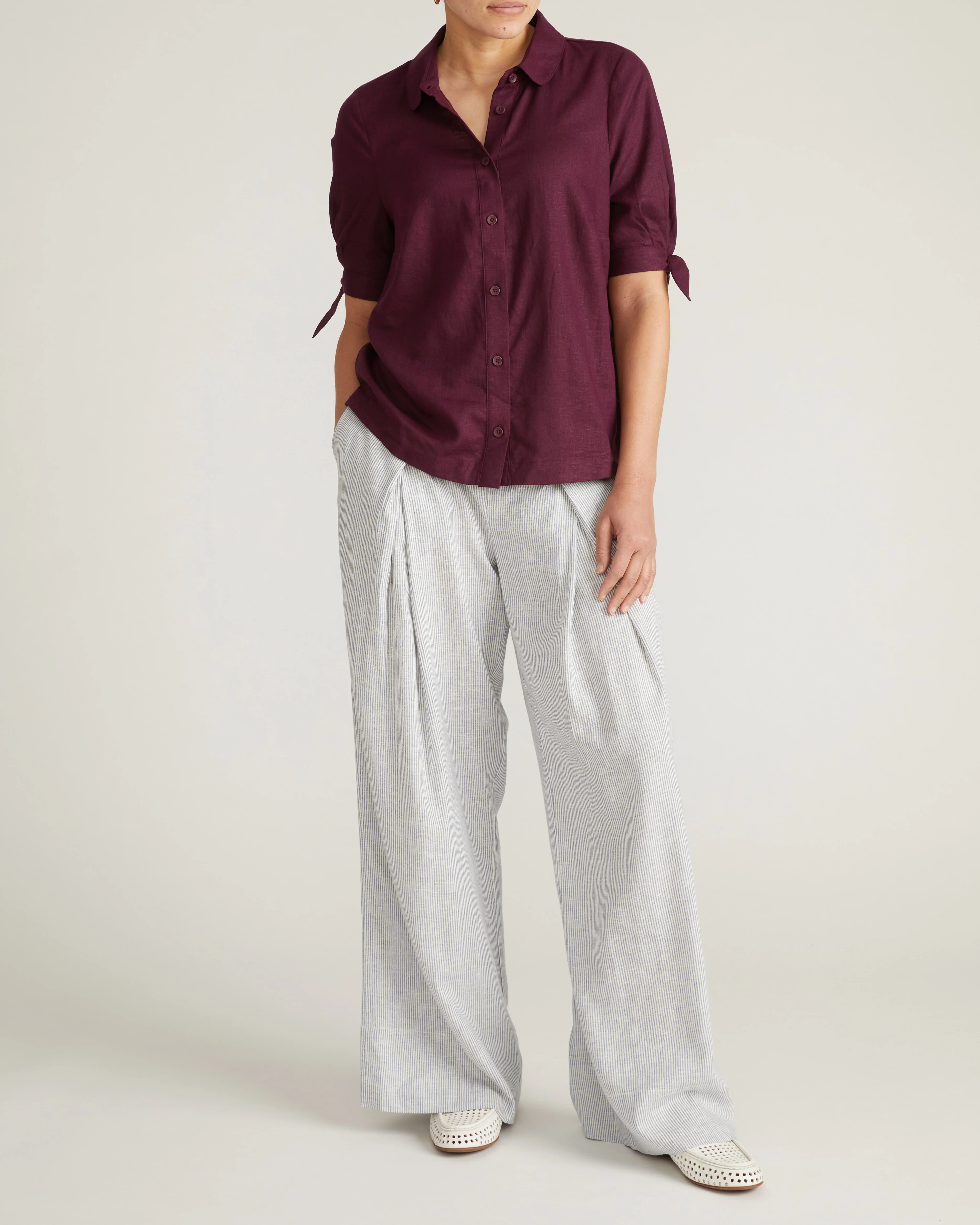 Luisa Short Sleeve Linen Blend Shirt - Acai - Image 5