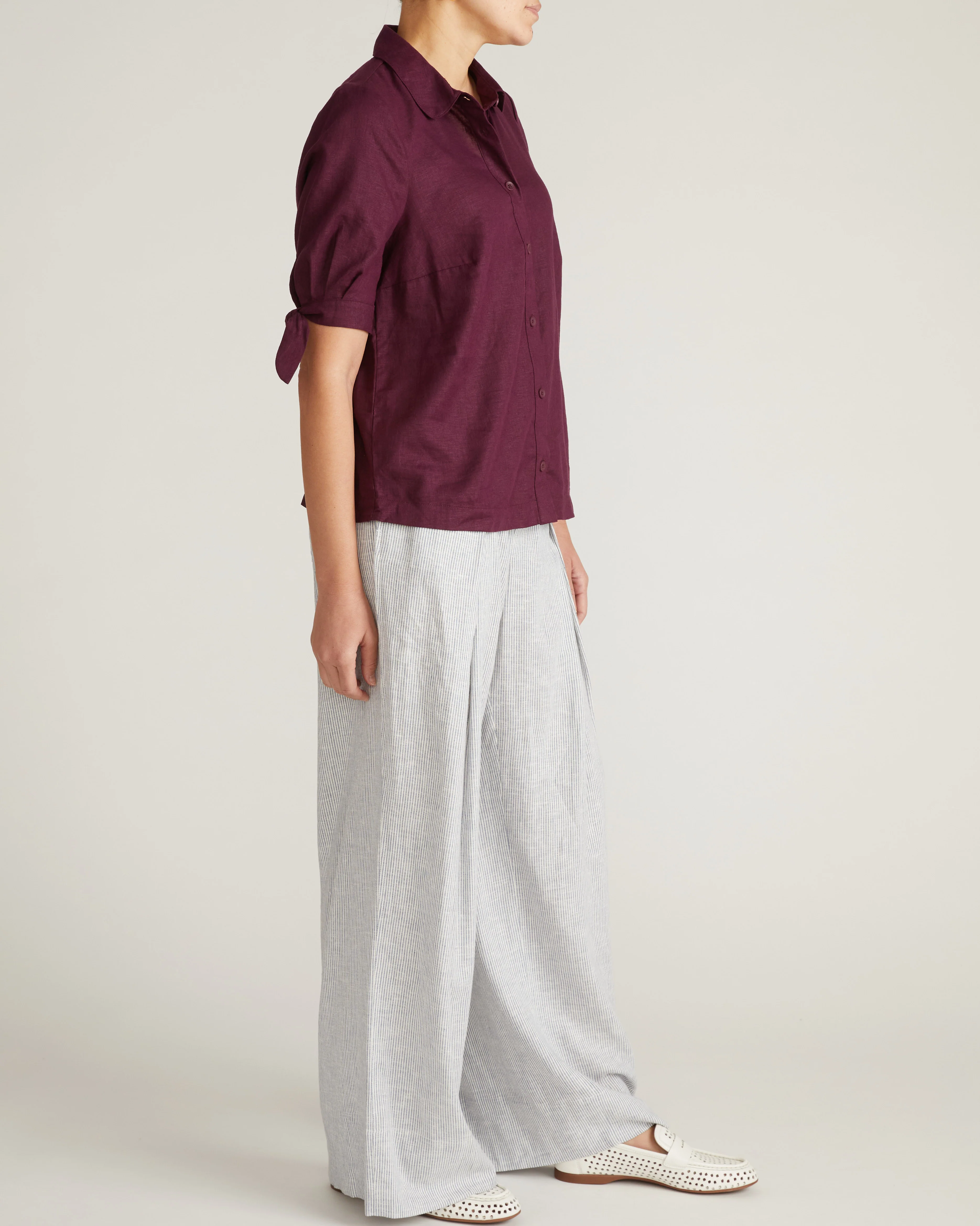 Luisa Short Sleeve Linen Blend Shirt - Acai - Image 6