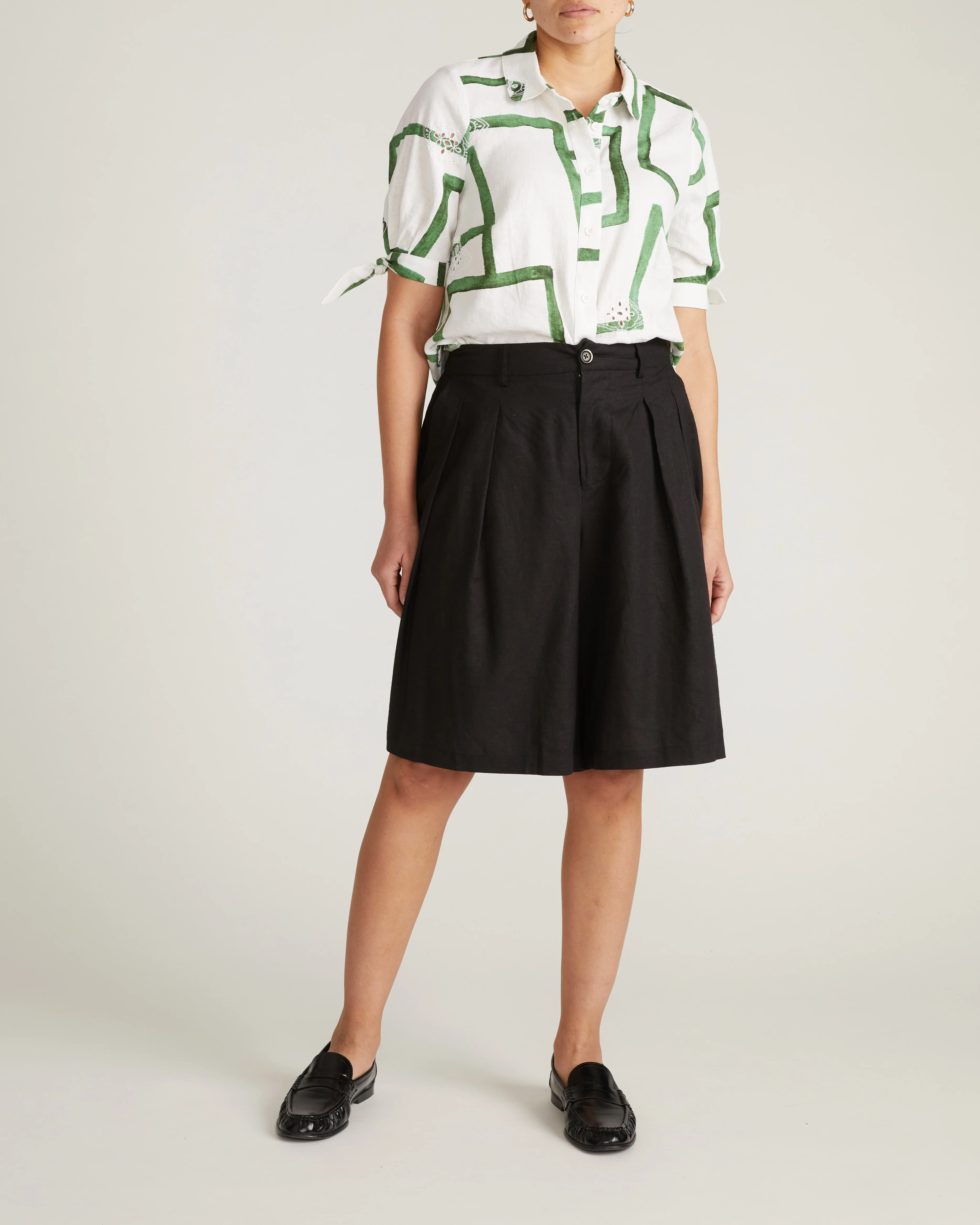 Luisa Short Sleeve Linen Blend Shirt - Green Paint Print - Image 5