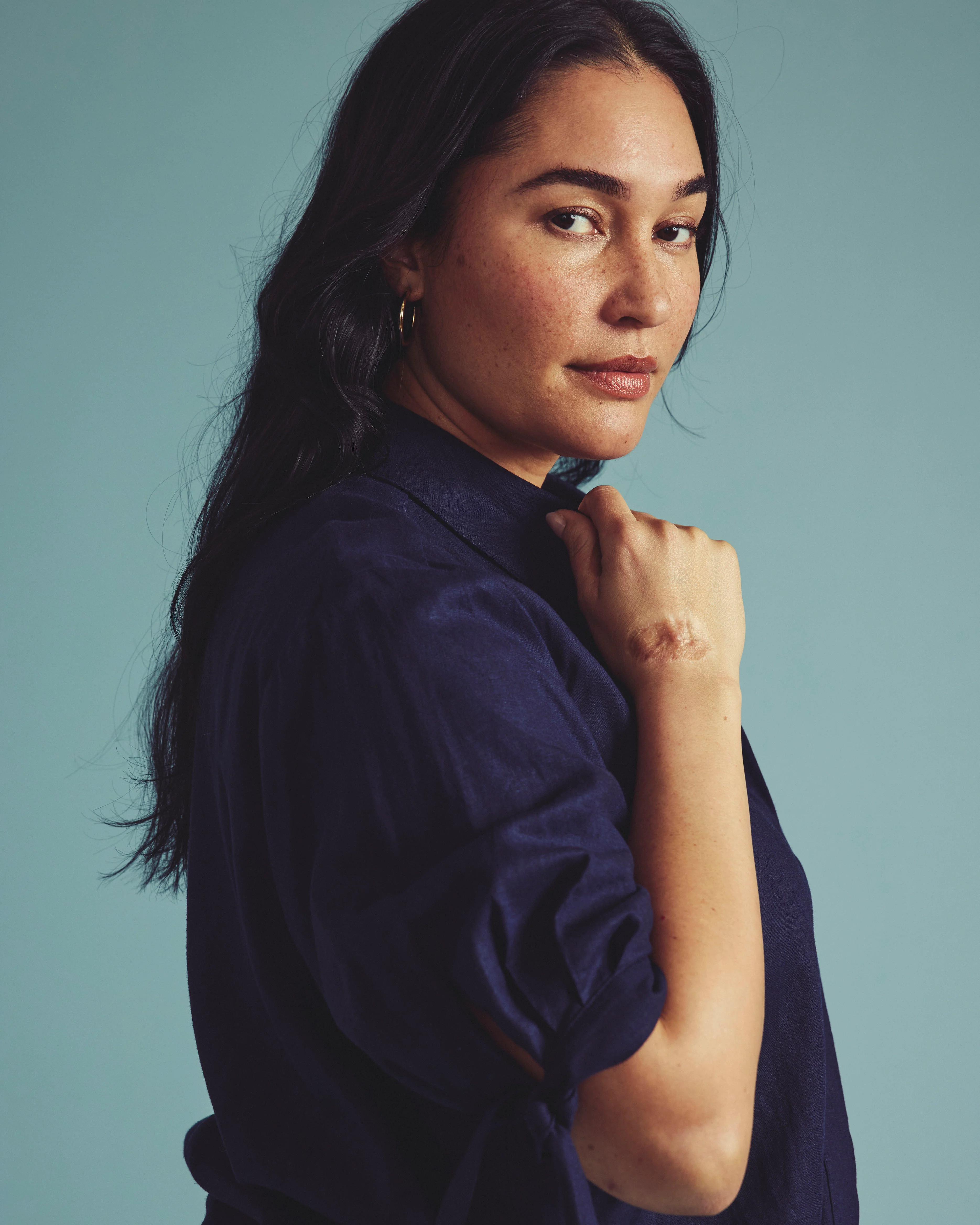 Luisa Short Sleeve Linen Blend Shirt - Navy - Image 7