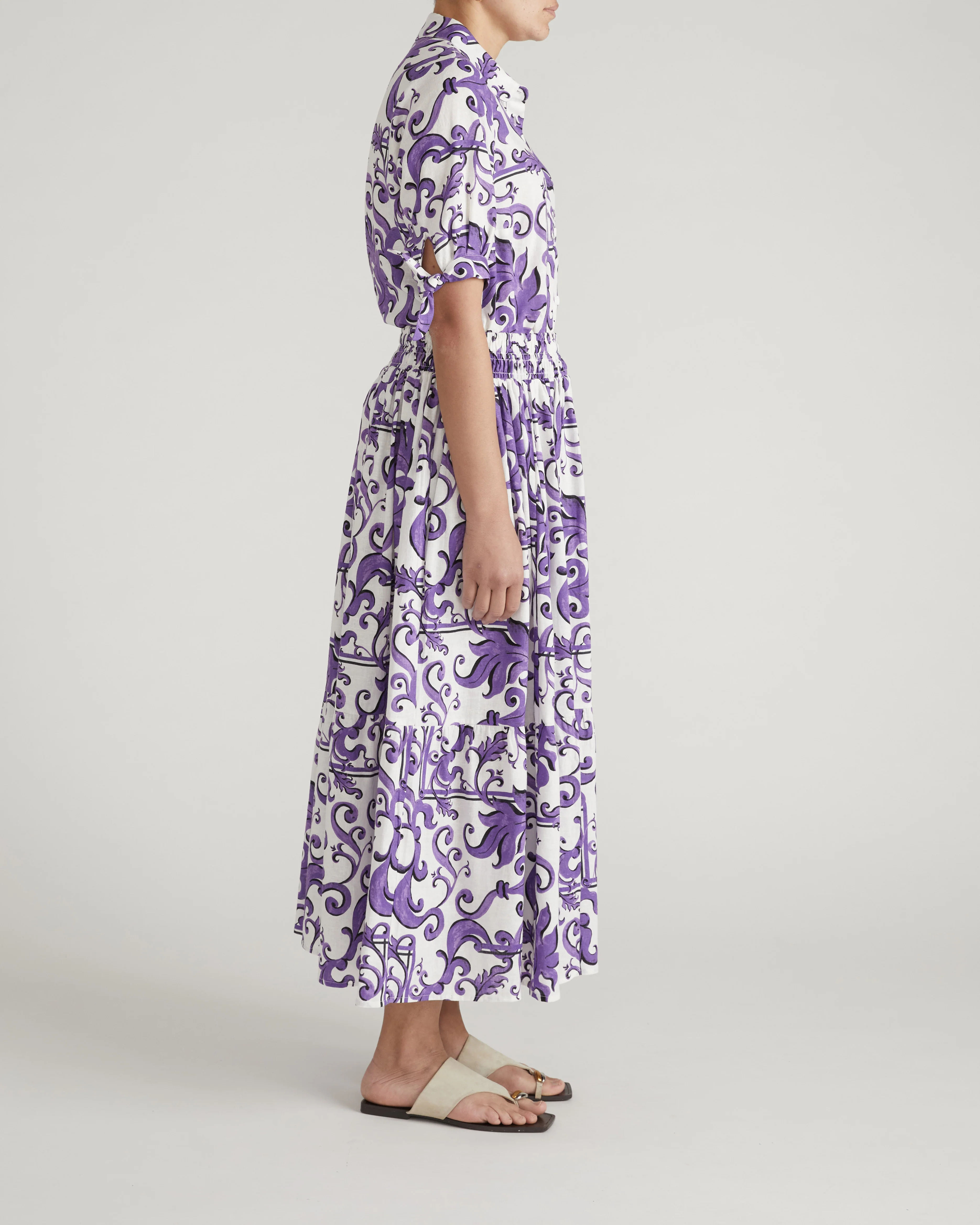 Luisa Short Sleeve Linen Blend Shirt - Purple Majolica Print - Image 5