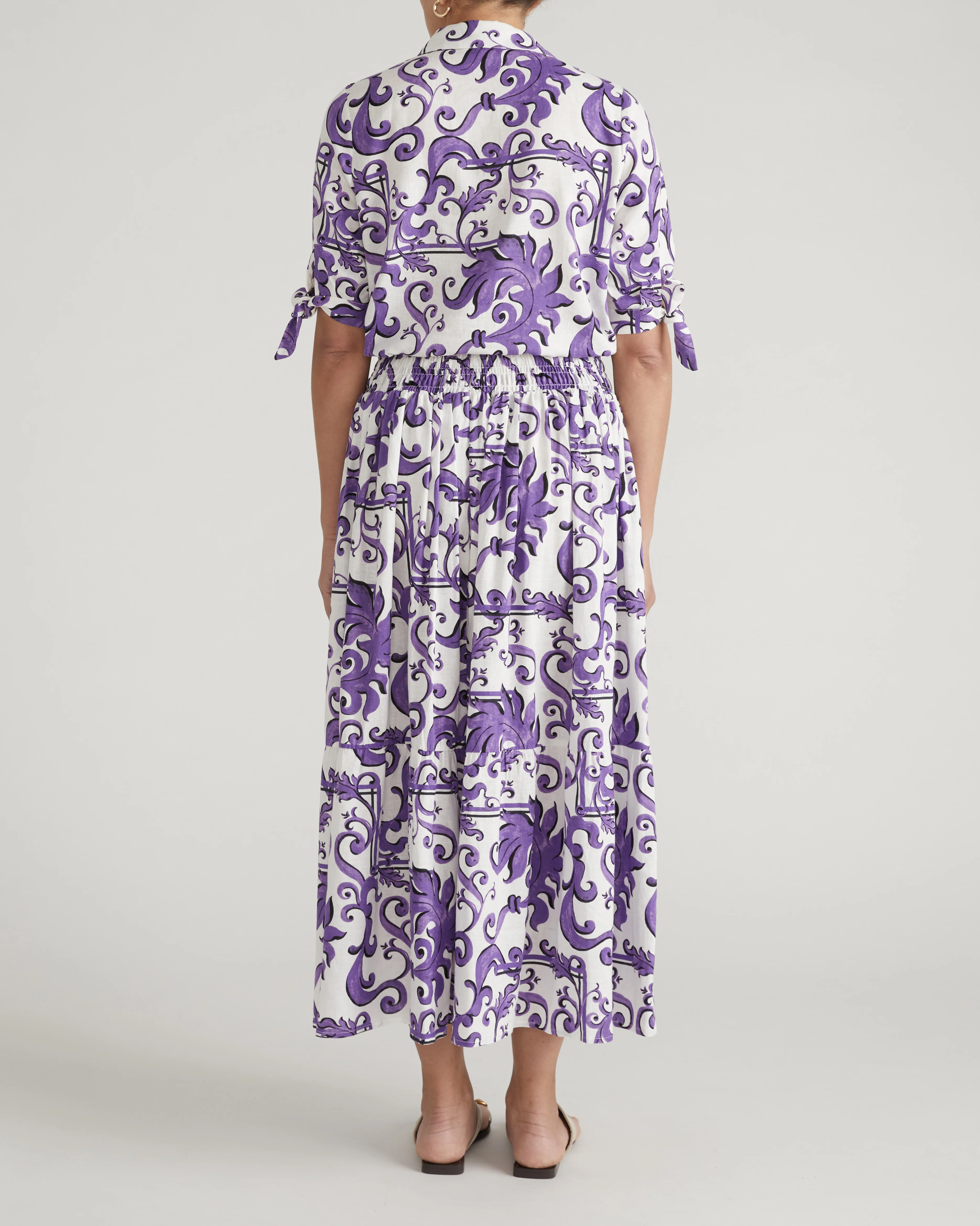 Luisa Short Sleeve Linen Blend Shirt - Purple Majolica Print - Image 6