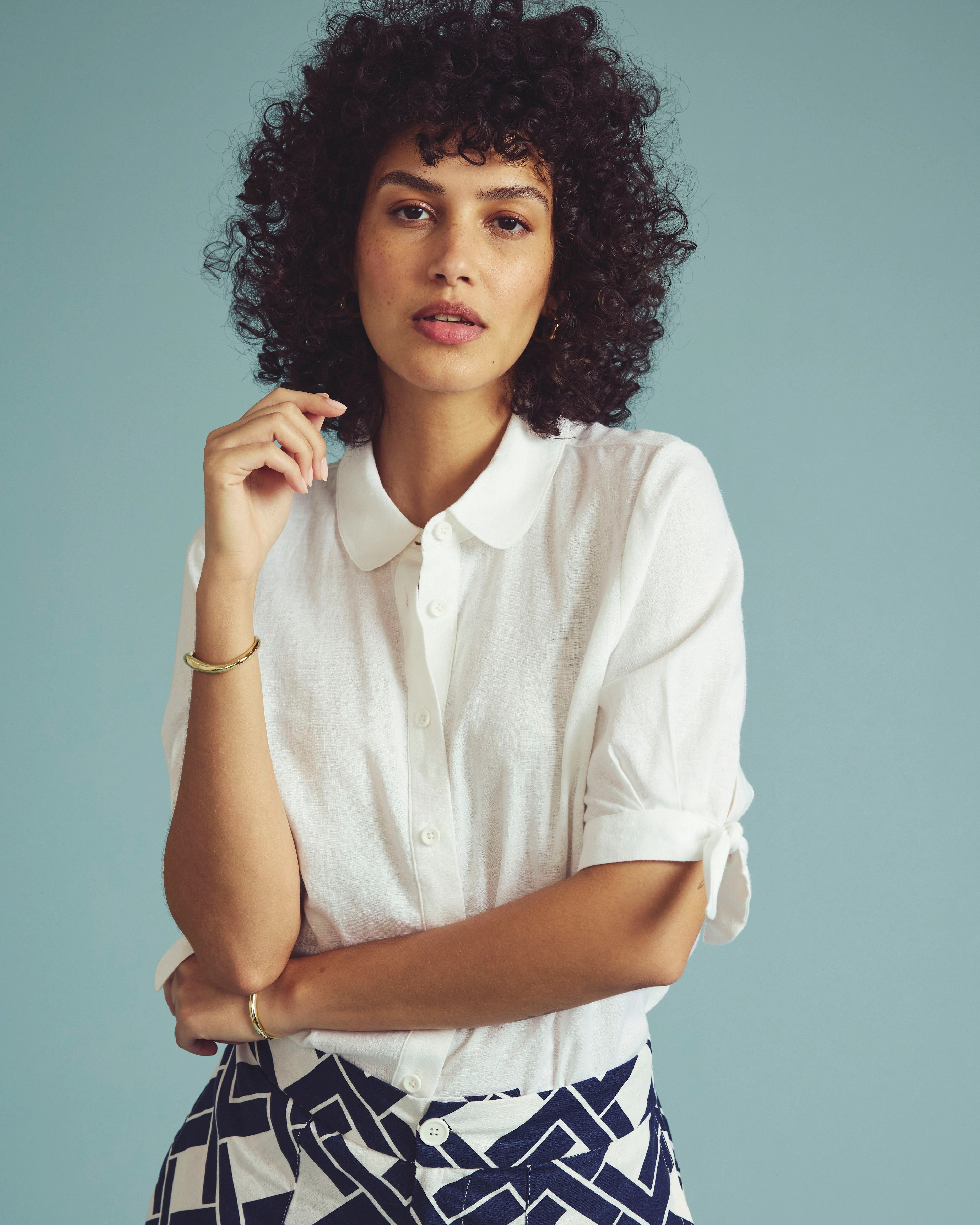 Luisa Short Sleeve Linen Blend Shirt - White - Image 4