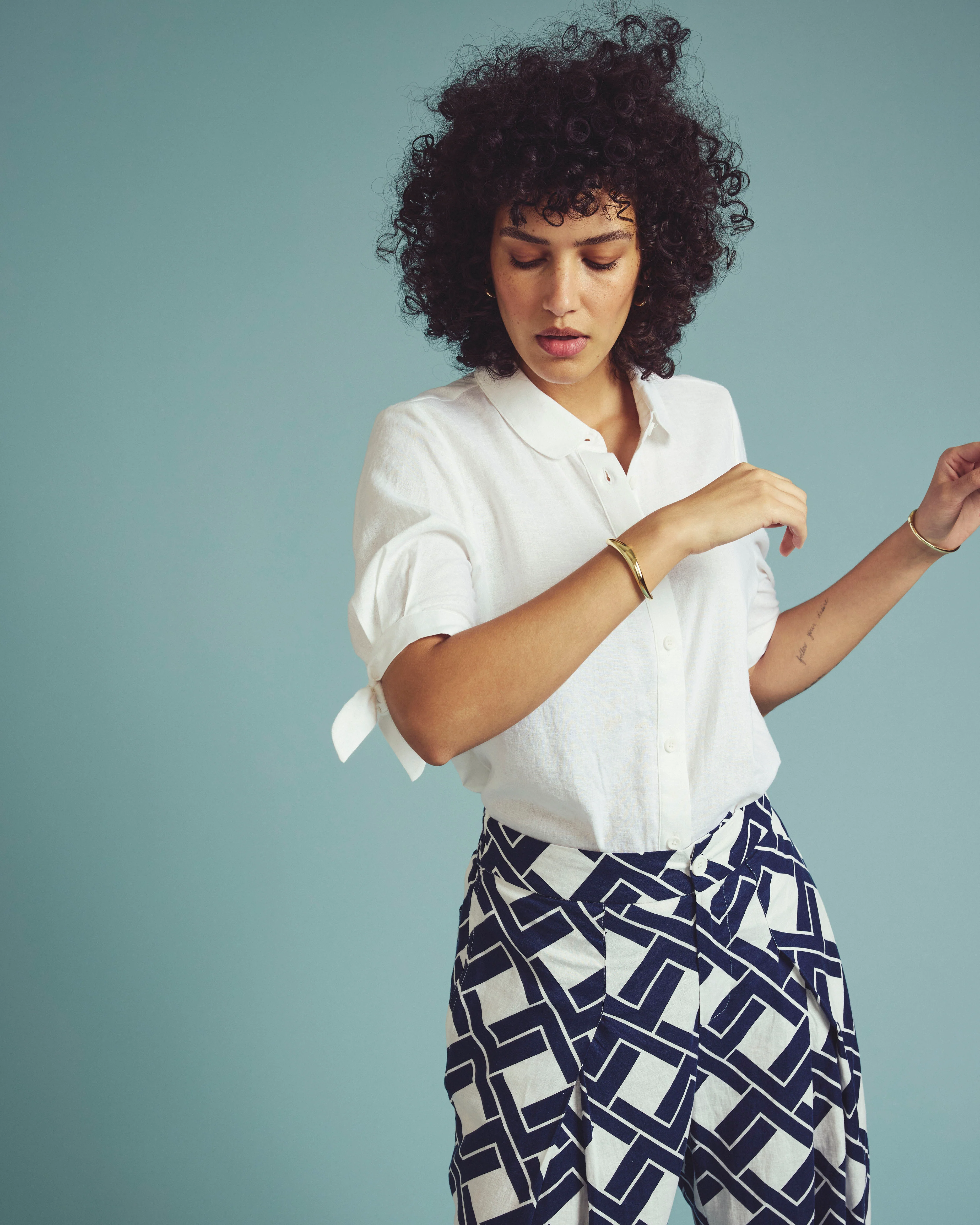 Luisa Short Sleeve Linen Blend Shirt - White - Image 8