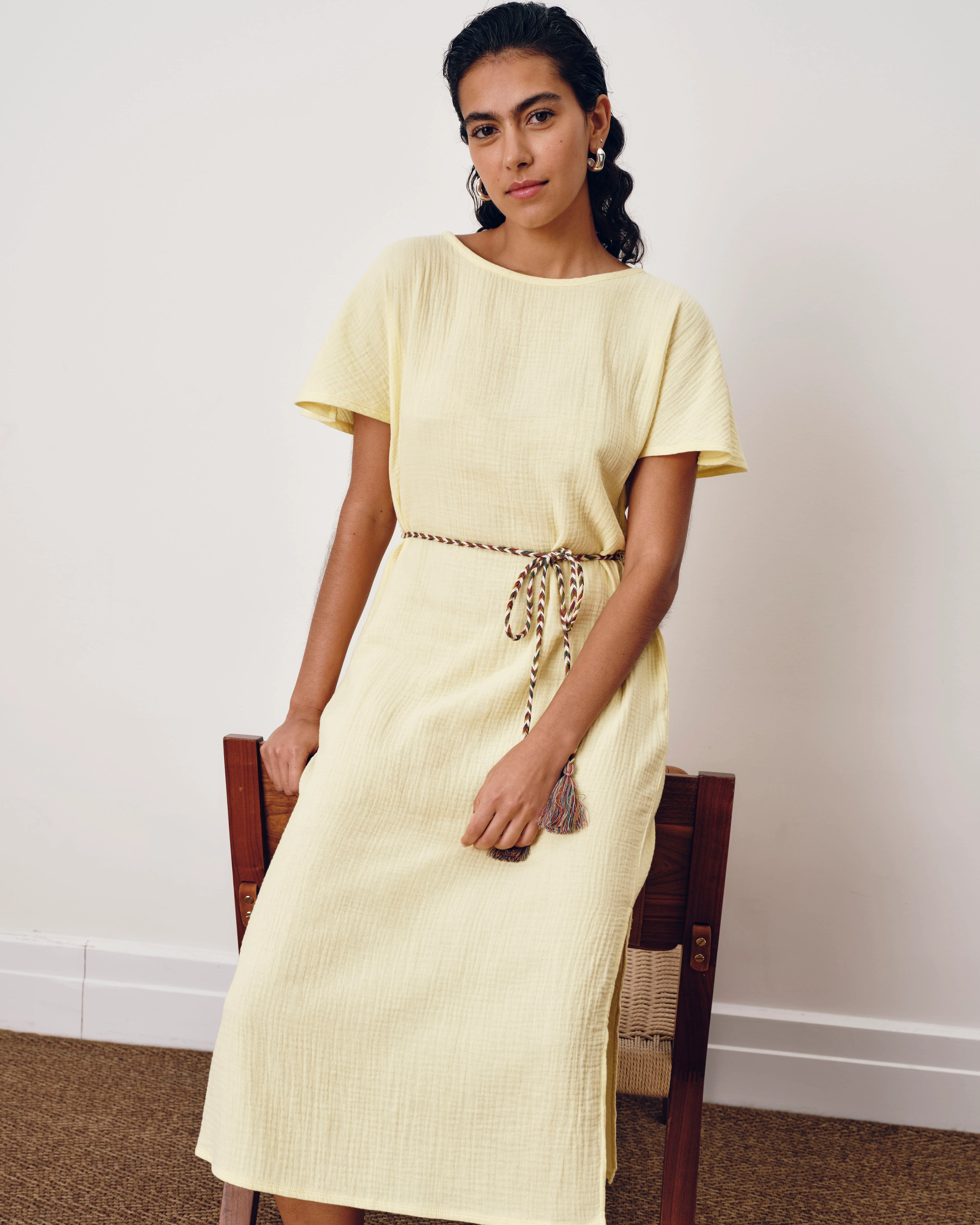 Luxe Cotton Gauze Beach Dress - Pale Daffodil - Image 3