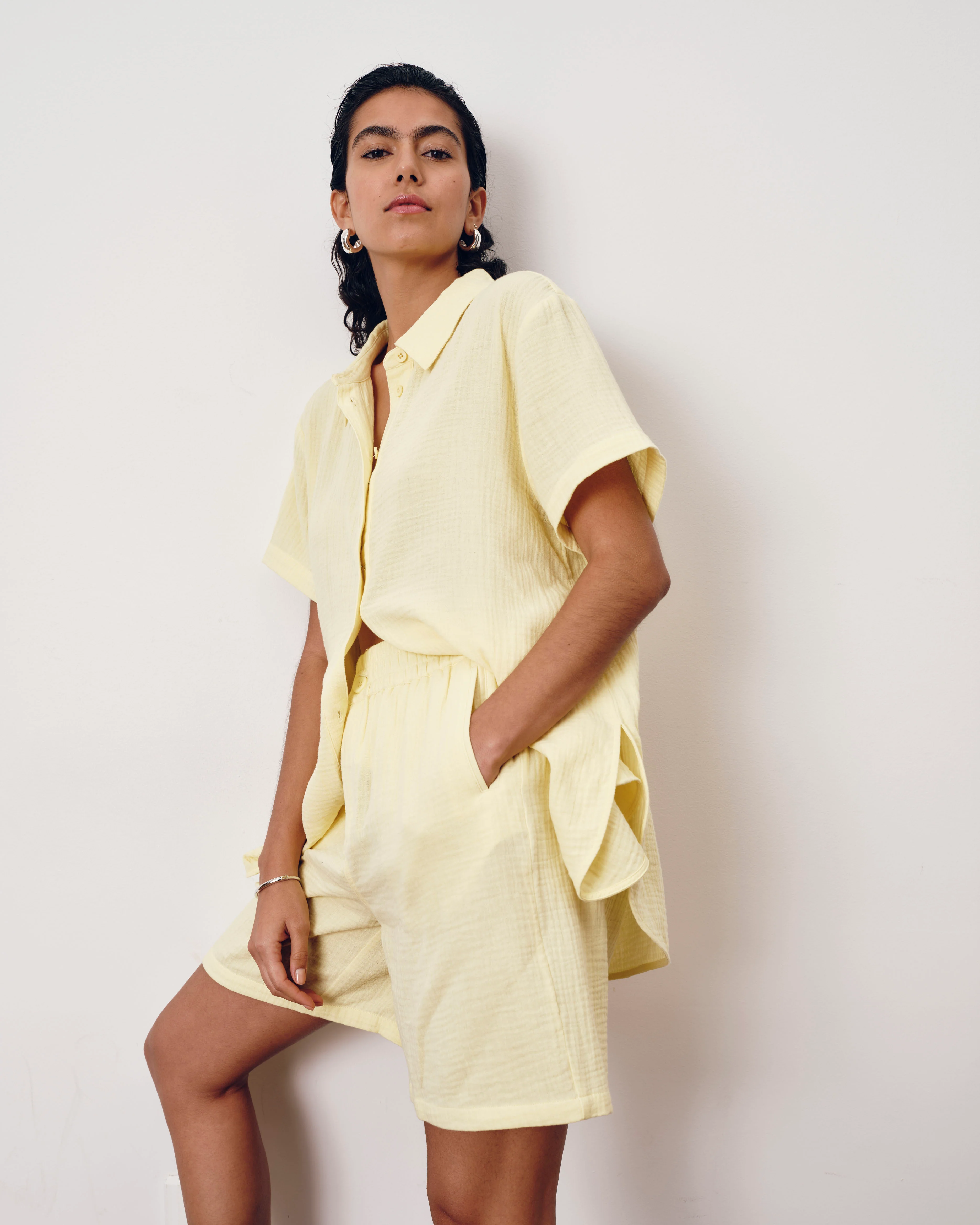 Luxe Cotton Gauze Beach Shirt - Pale Daffodil - Image 3