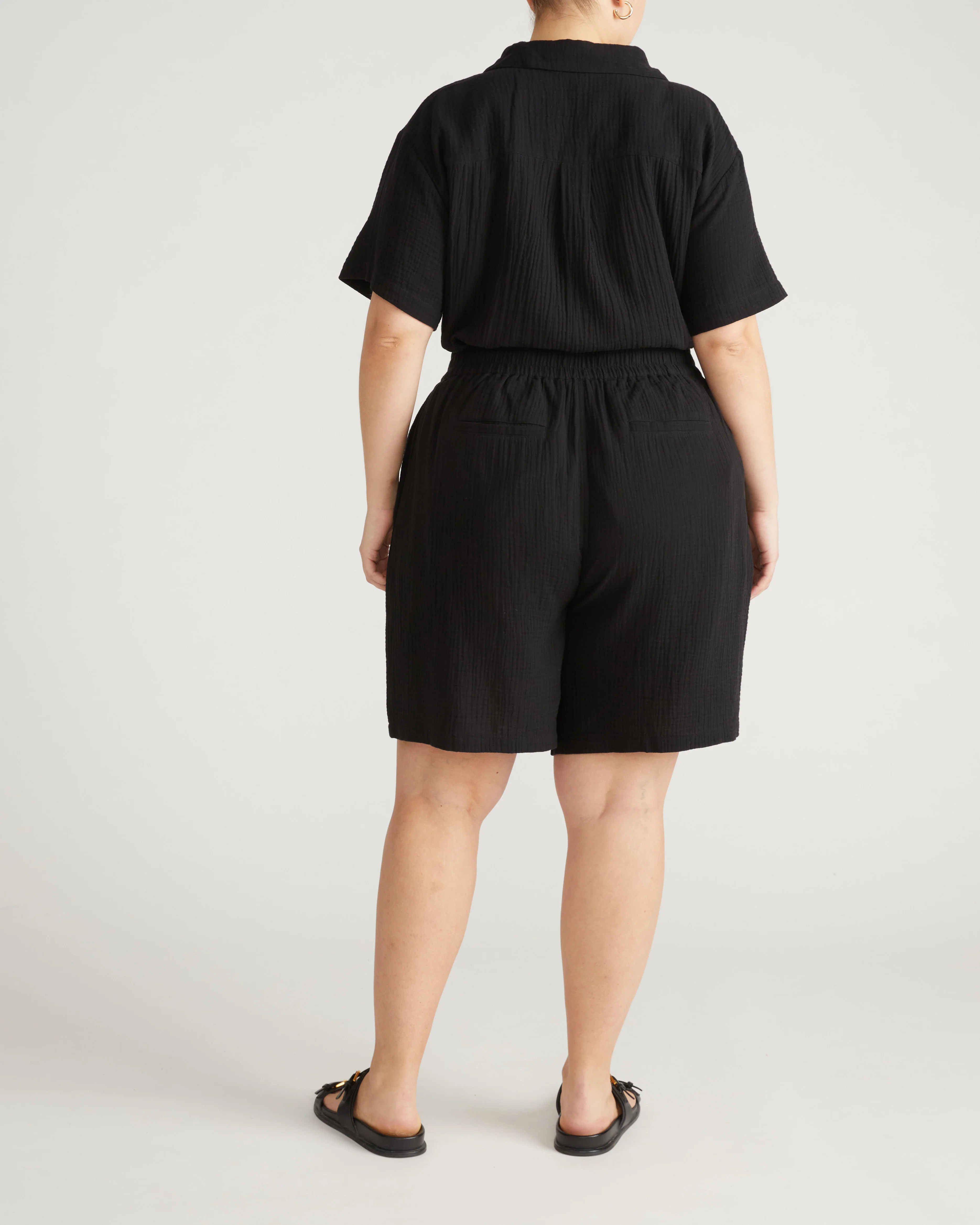 Luxe Cotton Gauze Beach Short - Black - Image 4