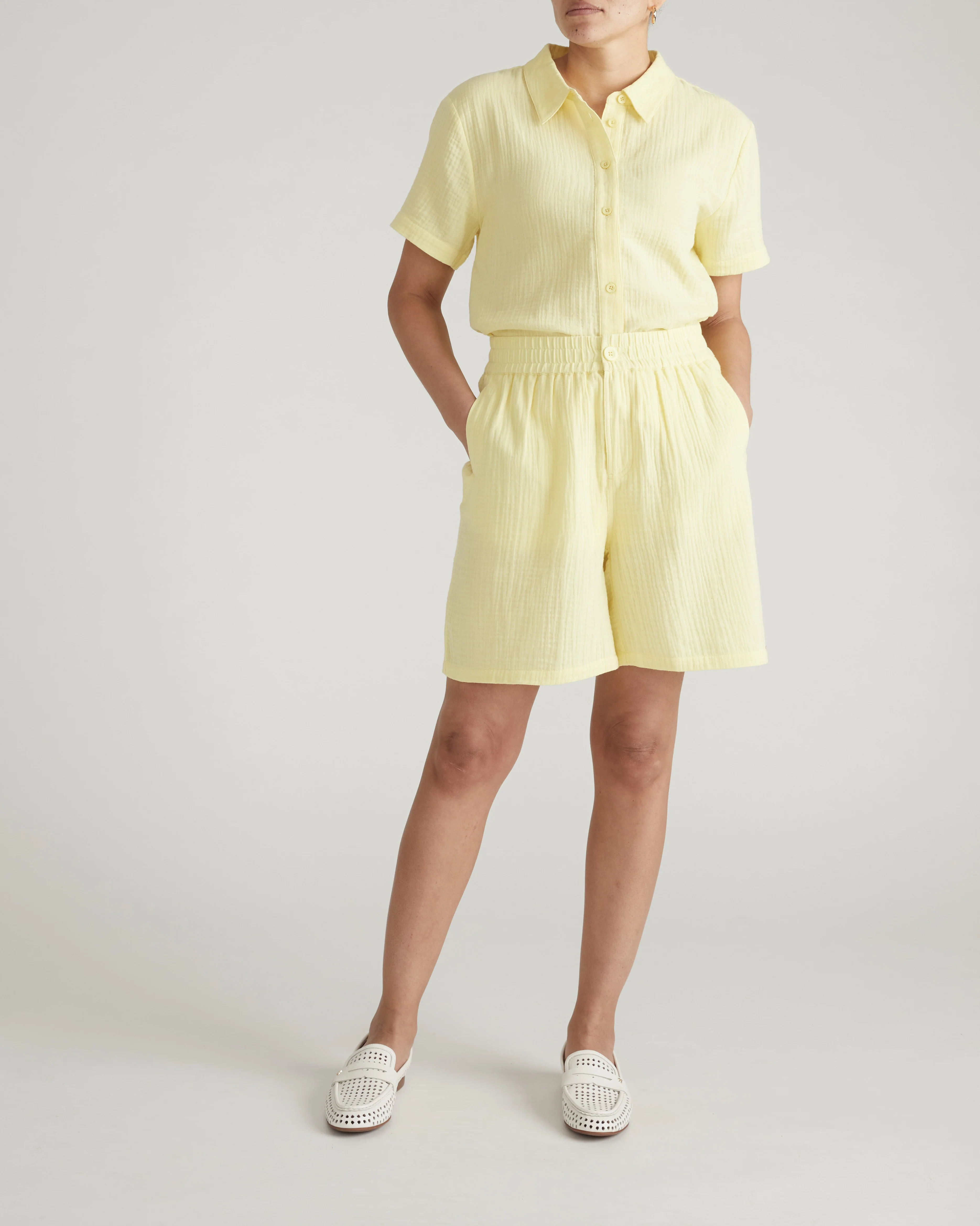 Luxe Cotton Gauze Beach Short - Pale Daffodil - Image 5