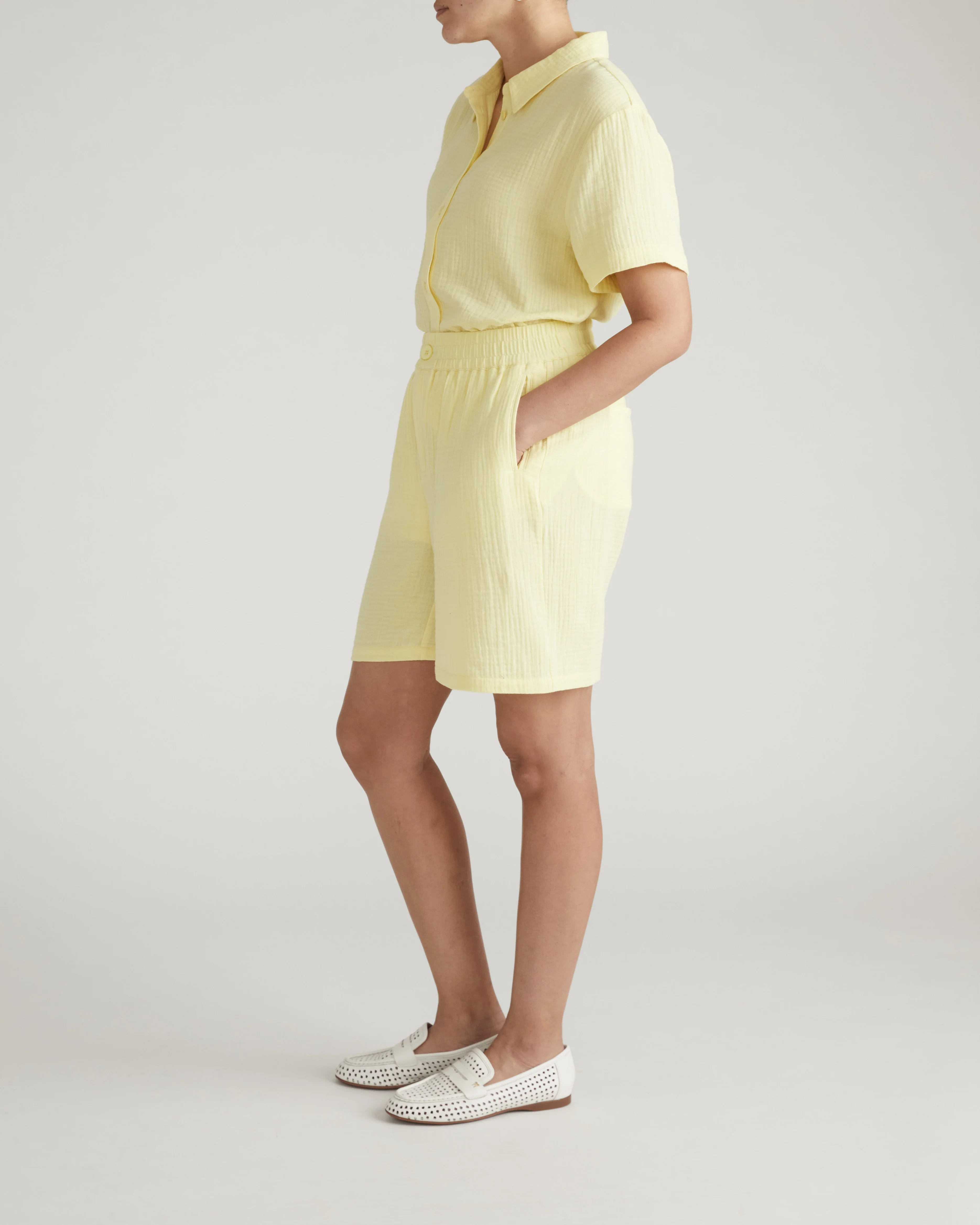 Luxe Cotton Gauze Beach Short - Pale Daffodil - Image 6
