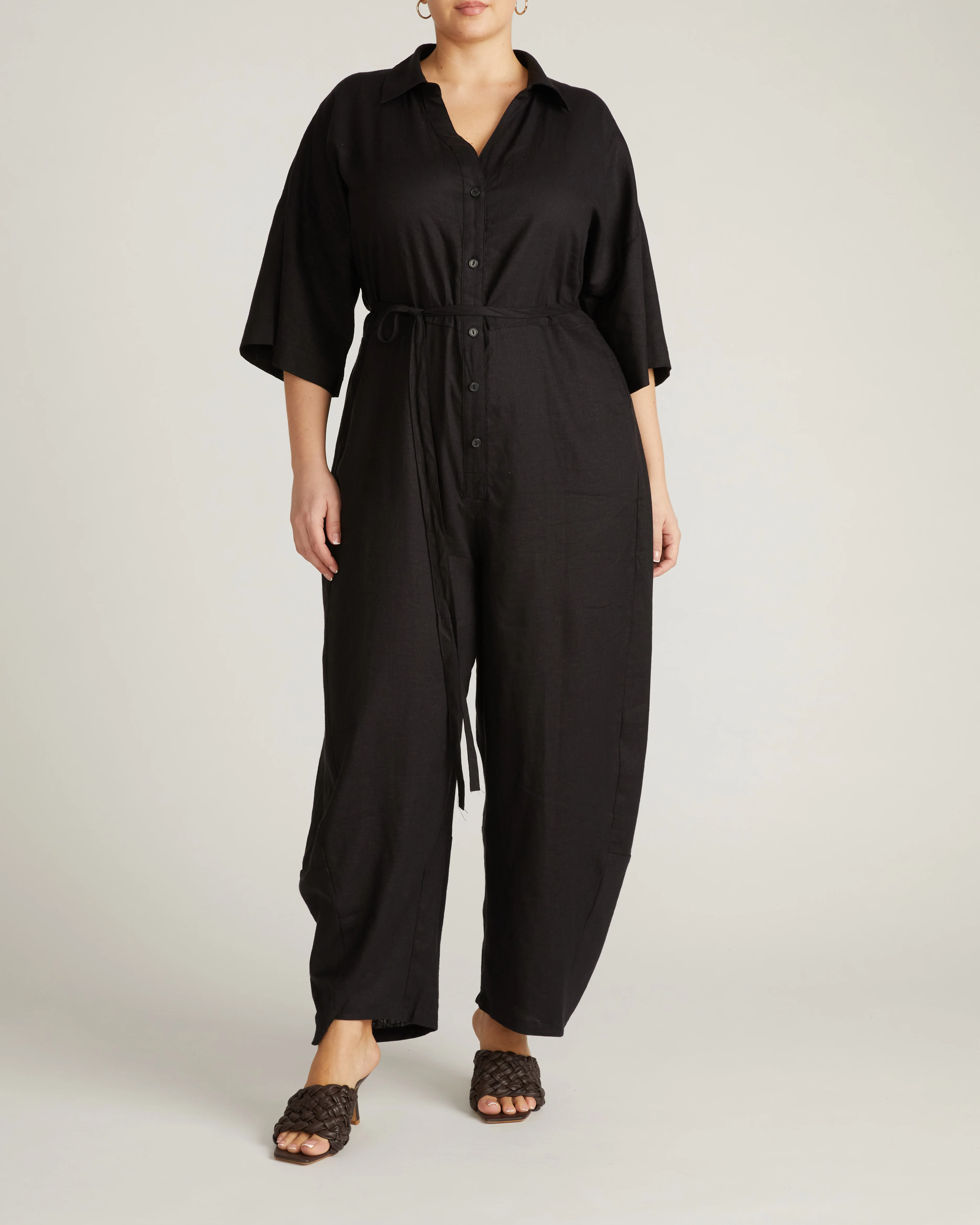 Maggie Barrel Leg Linen Blend Jumpsuit - Black - Image 5