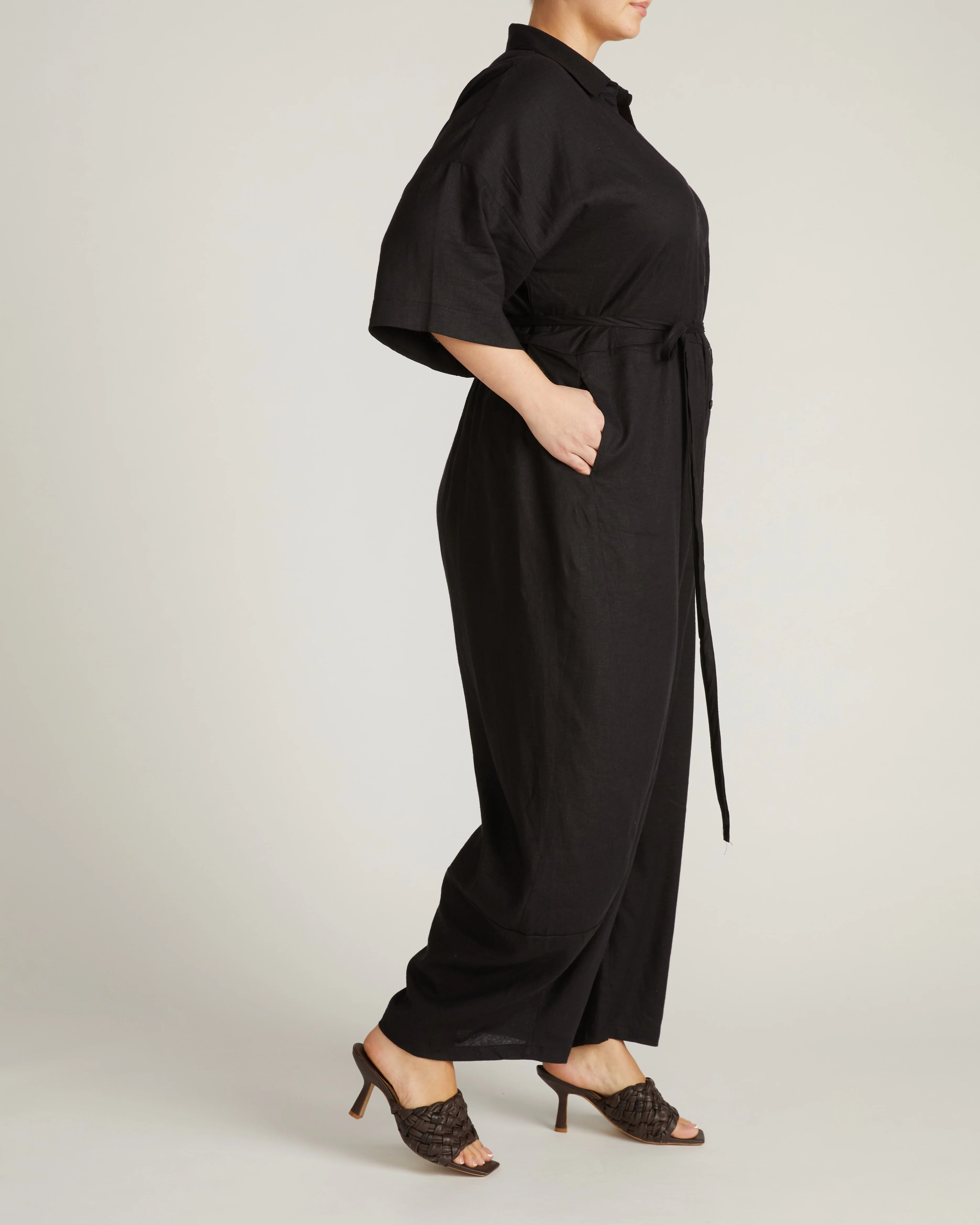 Maggie Barrel Leg Linen Blend Jumpsuit - Black - Image 6