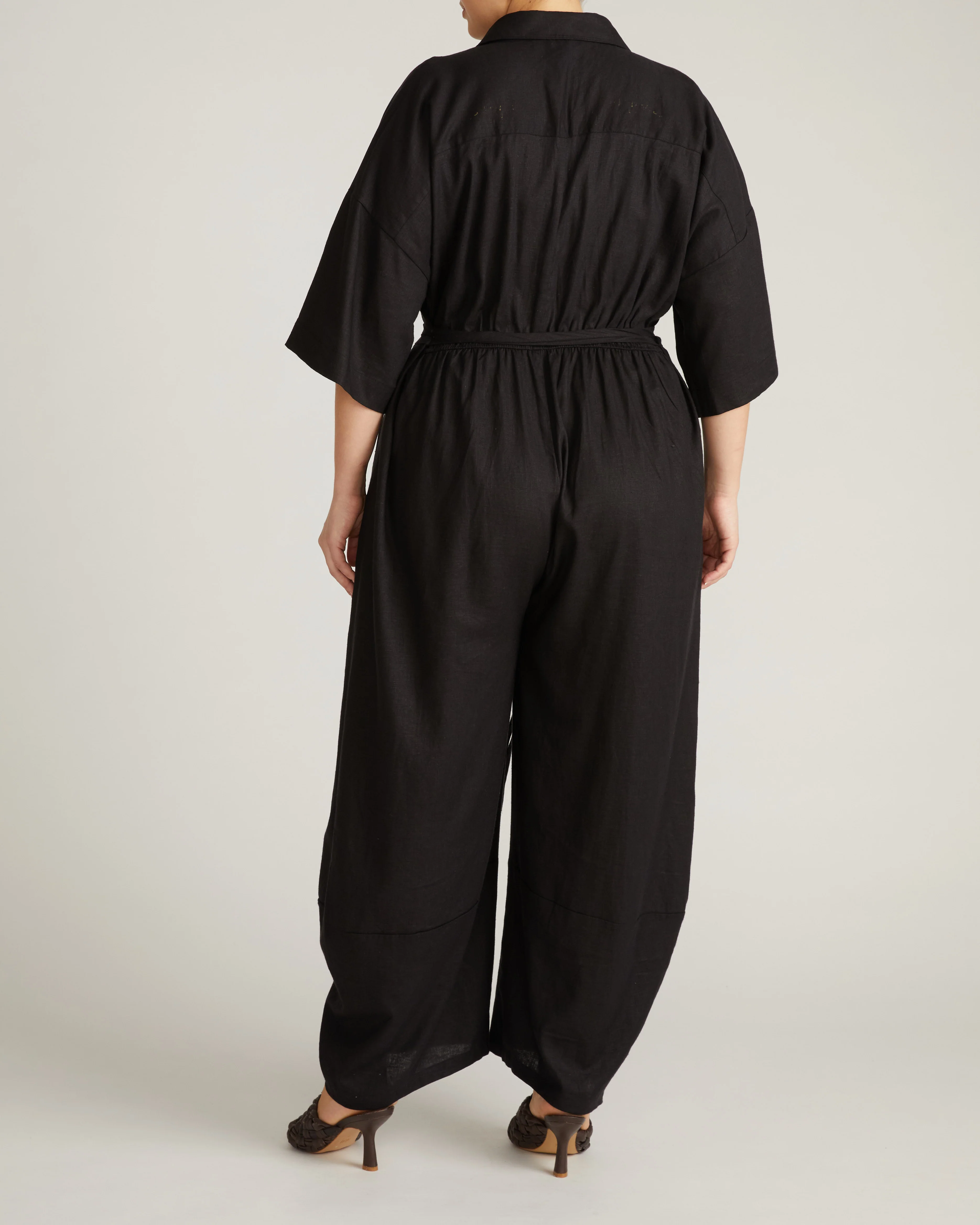 Maggie Barrel Leg Linen Blend Jumpsuit - Black - Image 7