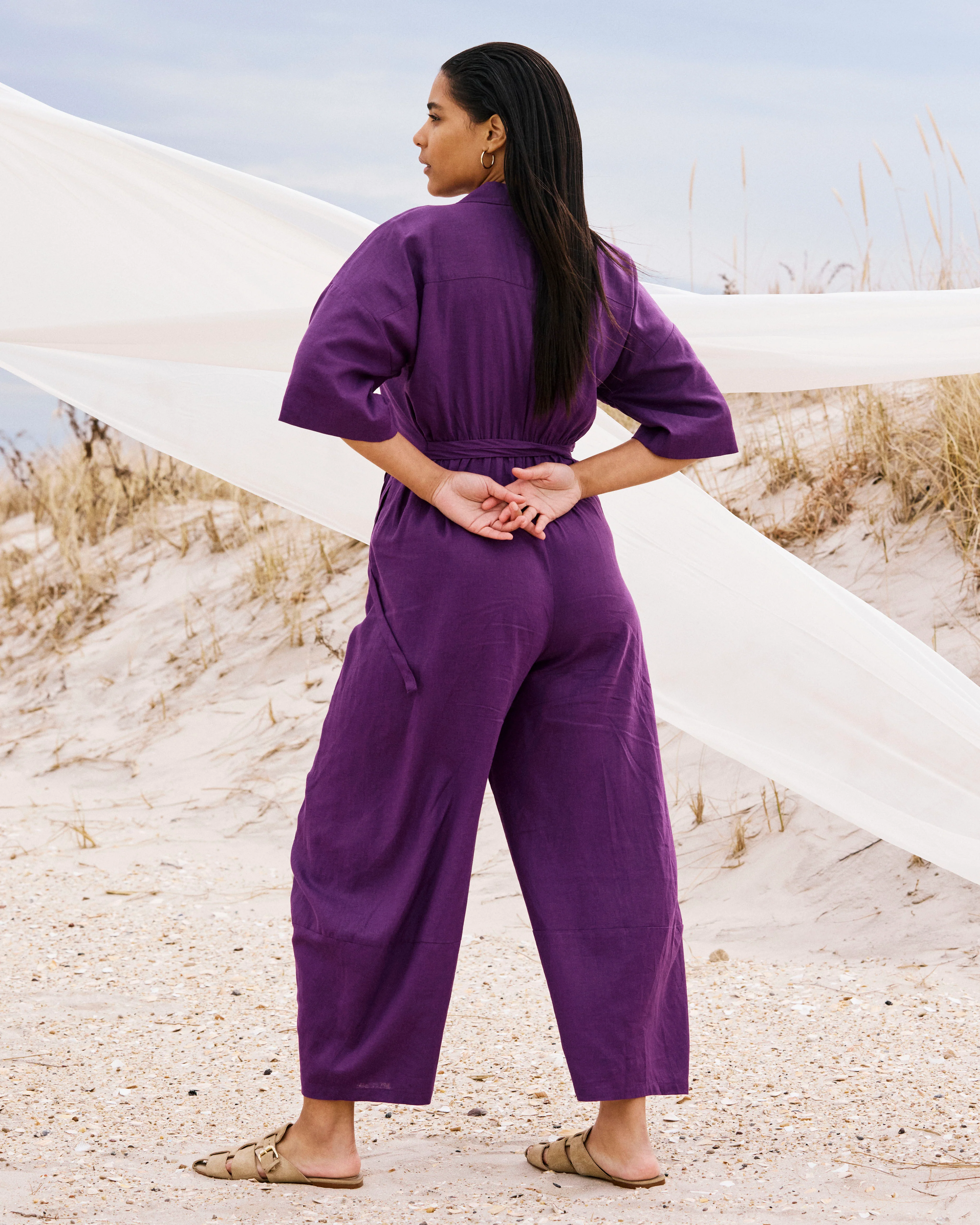 Maggie Barrel Leg Linen Blend Jumpsuit - Dreamy Purple - Image 4