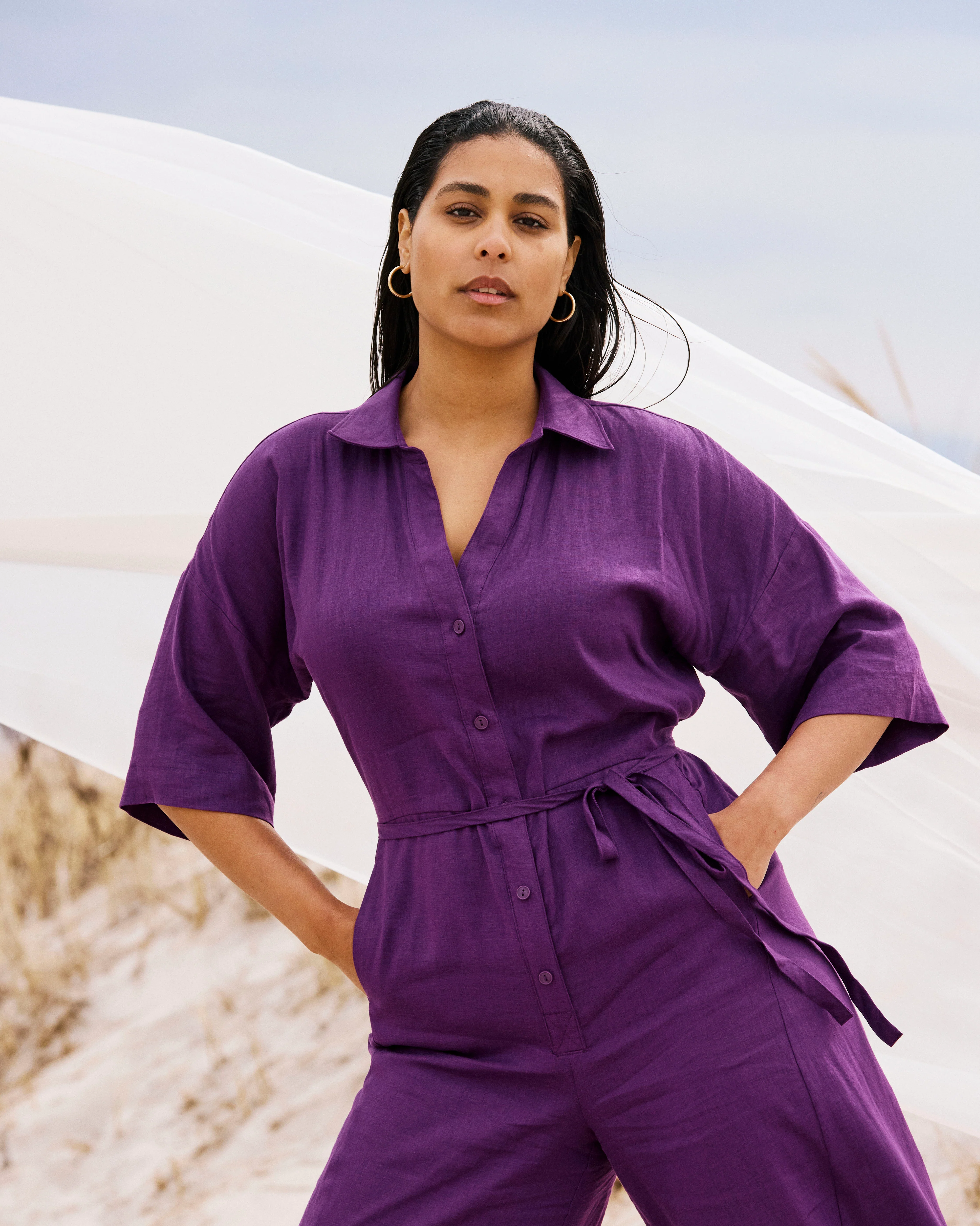 Maggie Barrel Leg Linen Blend Jumpsuit - Dreamy Purple - Image 5