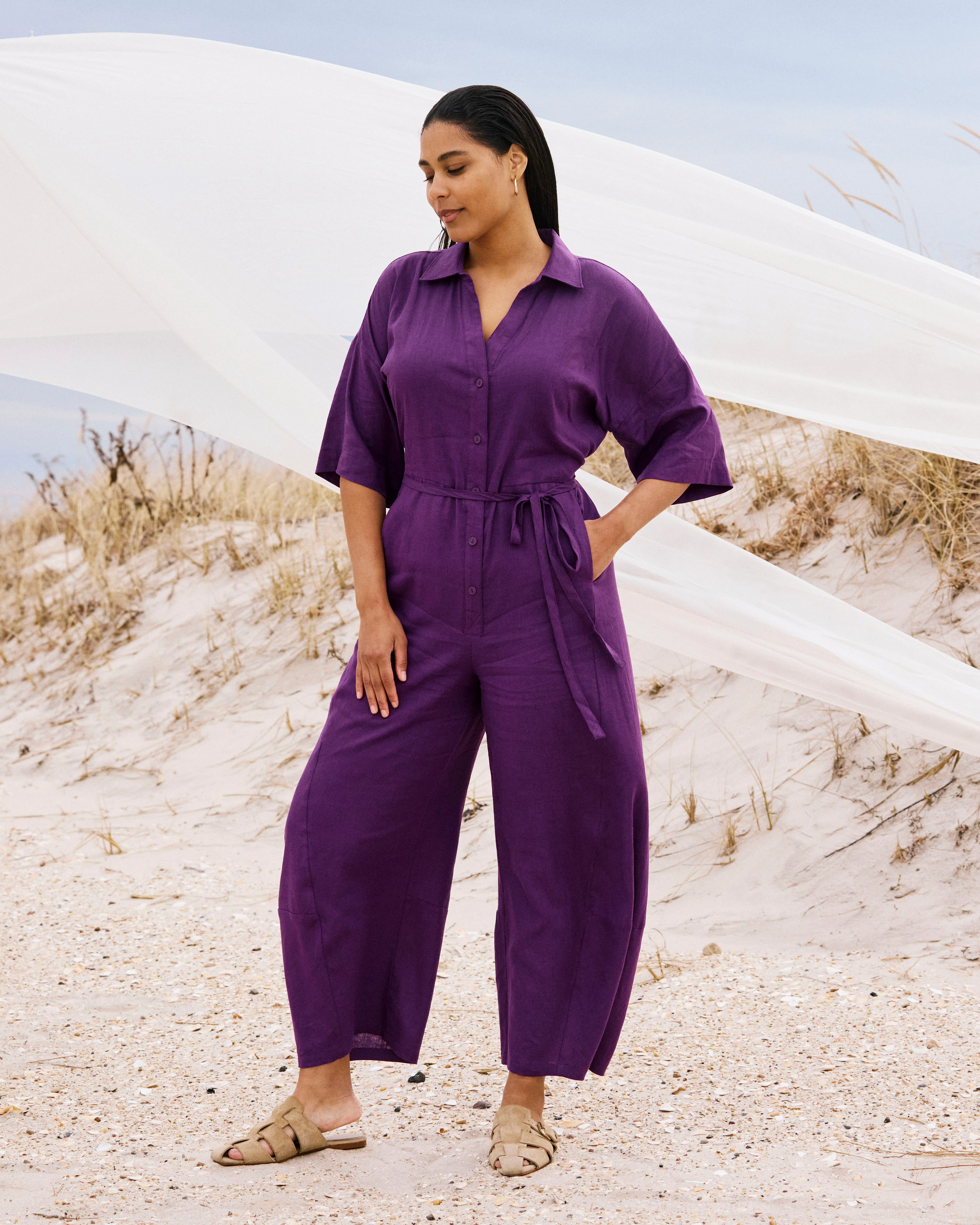 Maggie Barrel Leg Linen Blend Jumpsuit - Dreamy Purple - Image 6