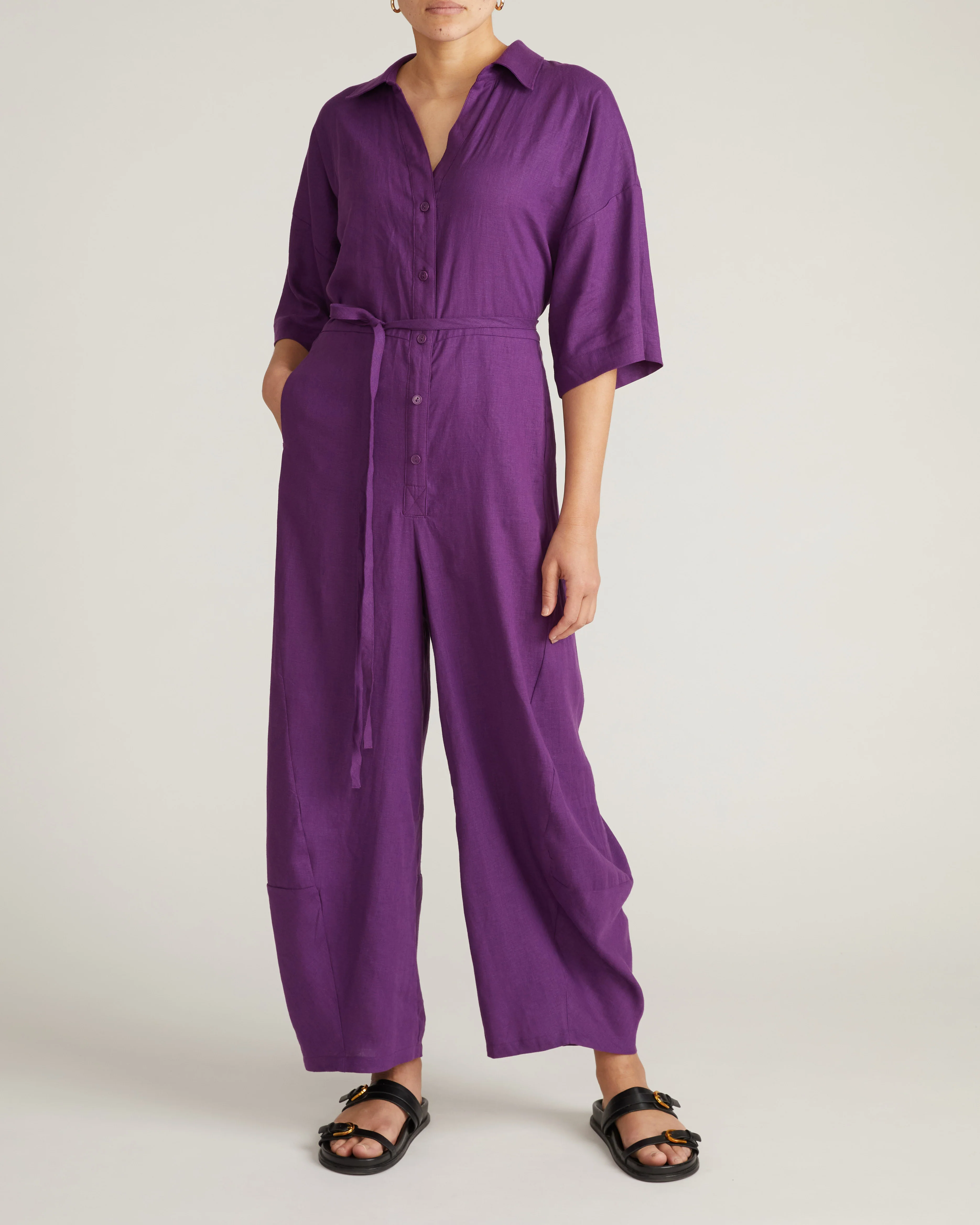 Maggie Barrel Leg Linen Blend Jumpsuit - Dreamy Purple - Image 7