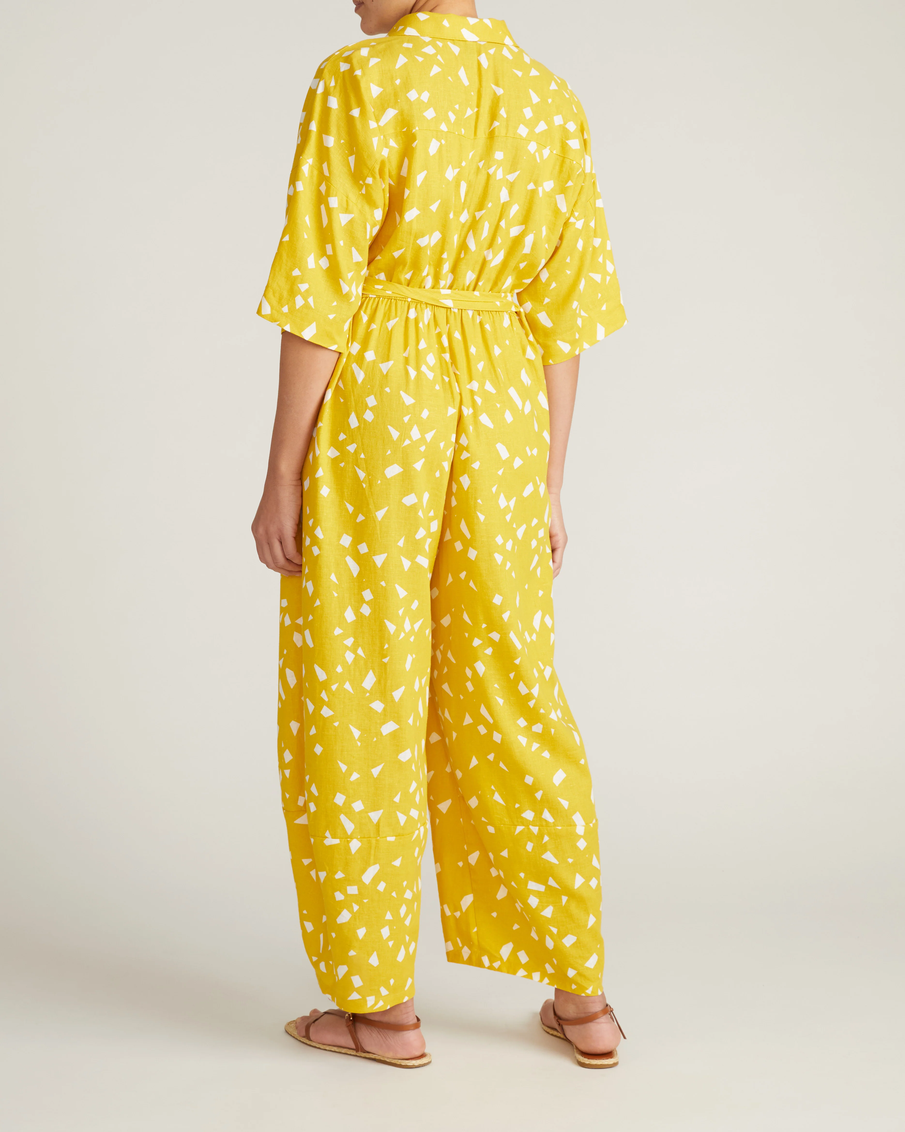 Maggie Barrel Leg Linen Blend Jumpsuit - Yellow Confetti Print - Image 5