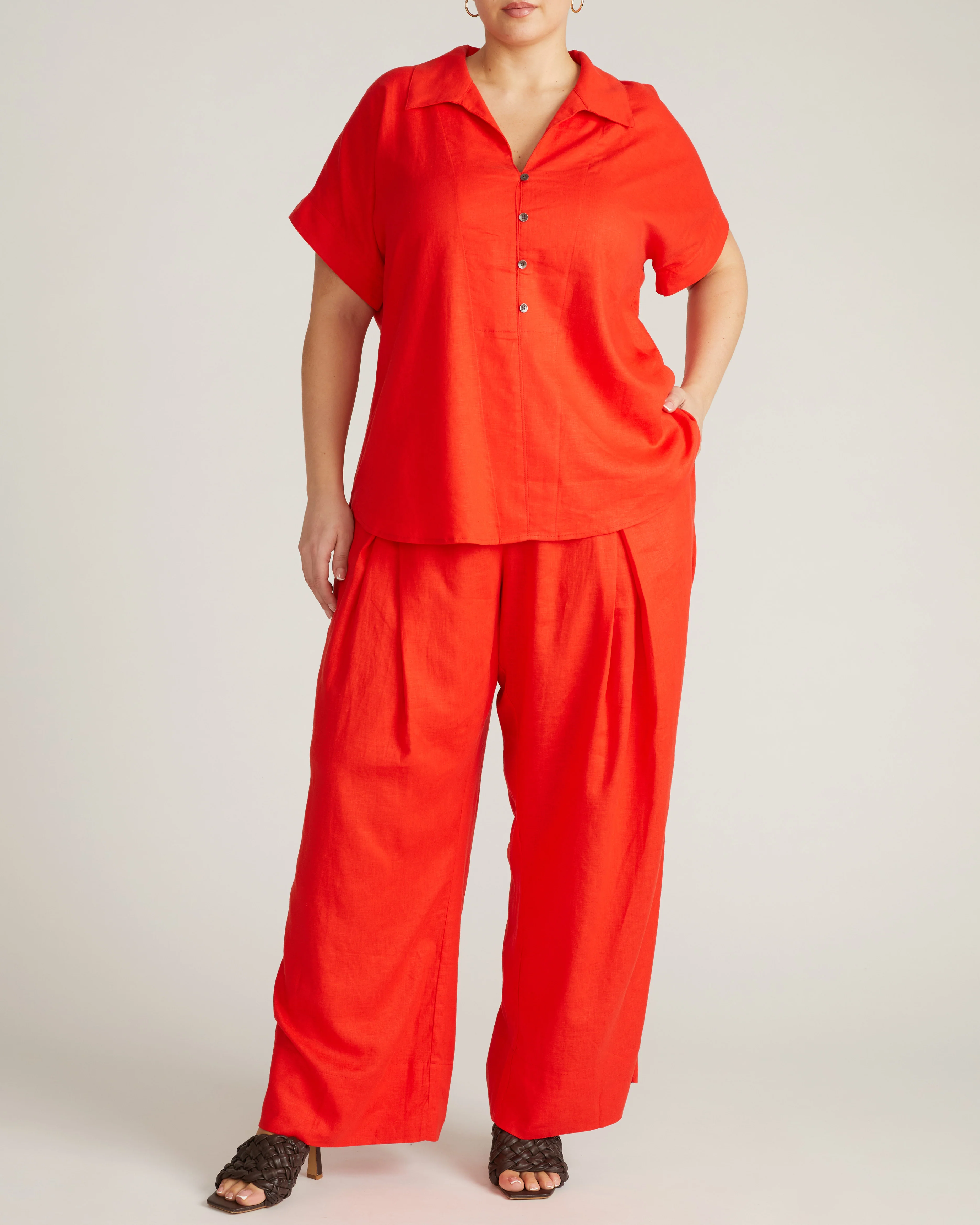 Marley Wide Leg Linen Blend Pants - Shoreline Sunset - Image 5