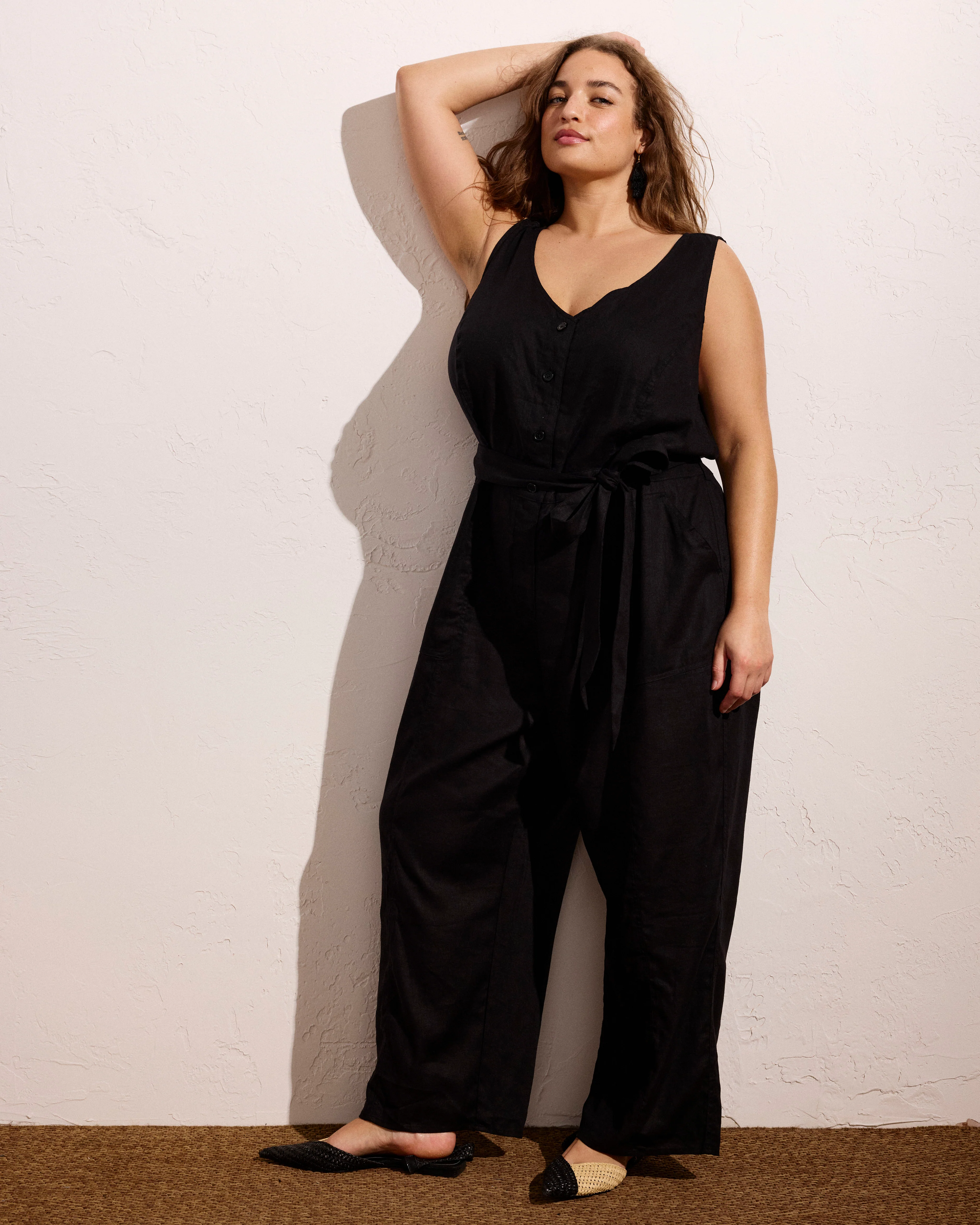 Matilda Linen Blend Jumpsuit - Black - Image 5