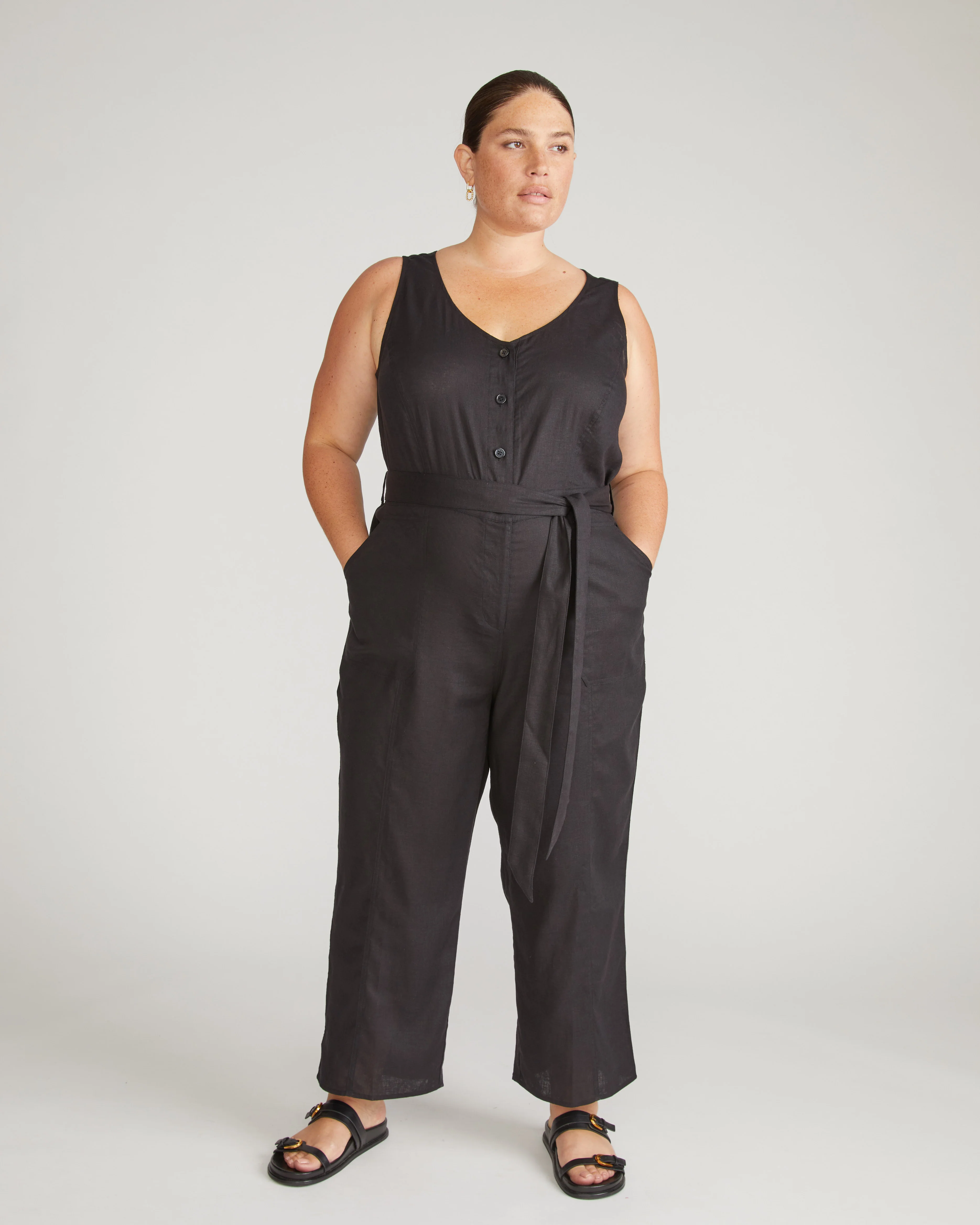 Matilda Linen Blend Jumpsuit - Black - Image 6