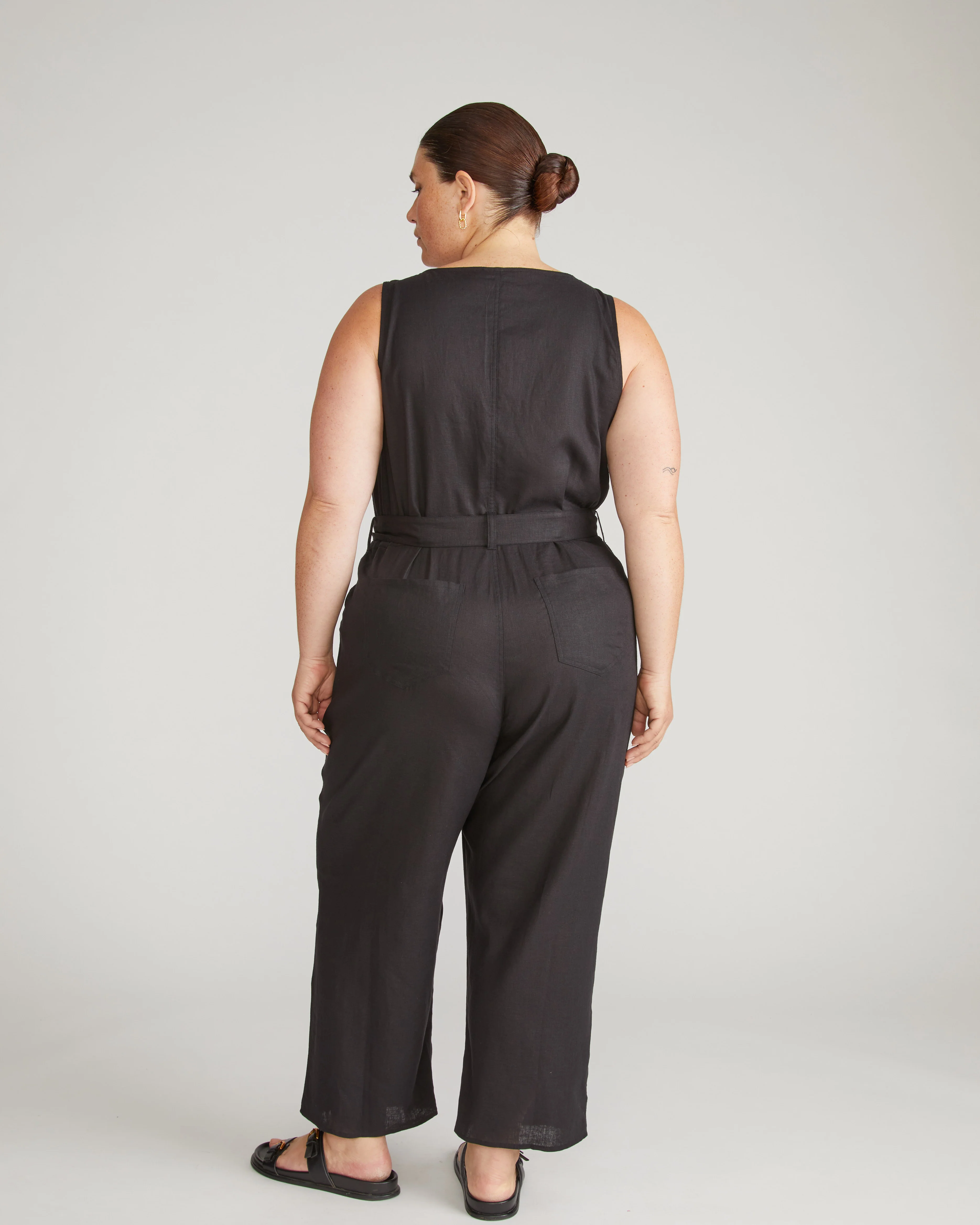 Matilda Linen Blend Jumpsuit - Black - Image 7