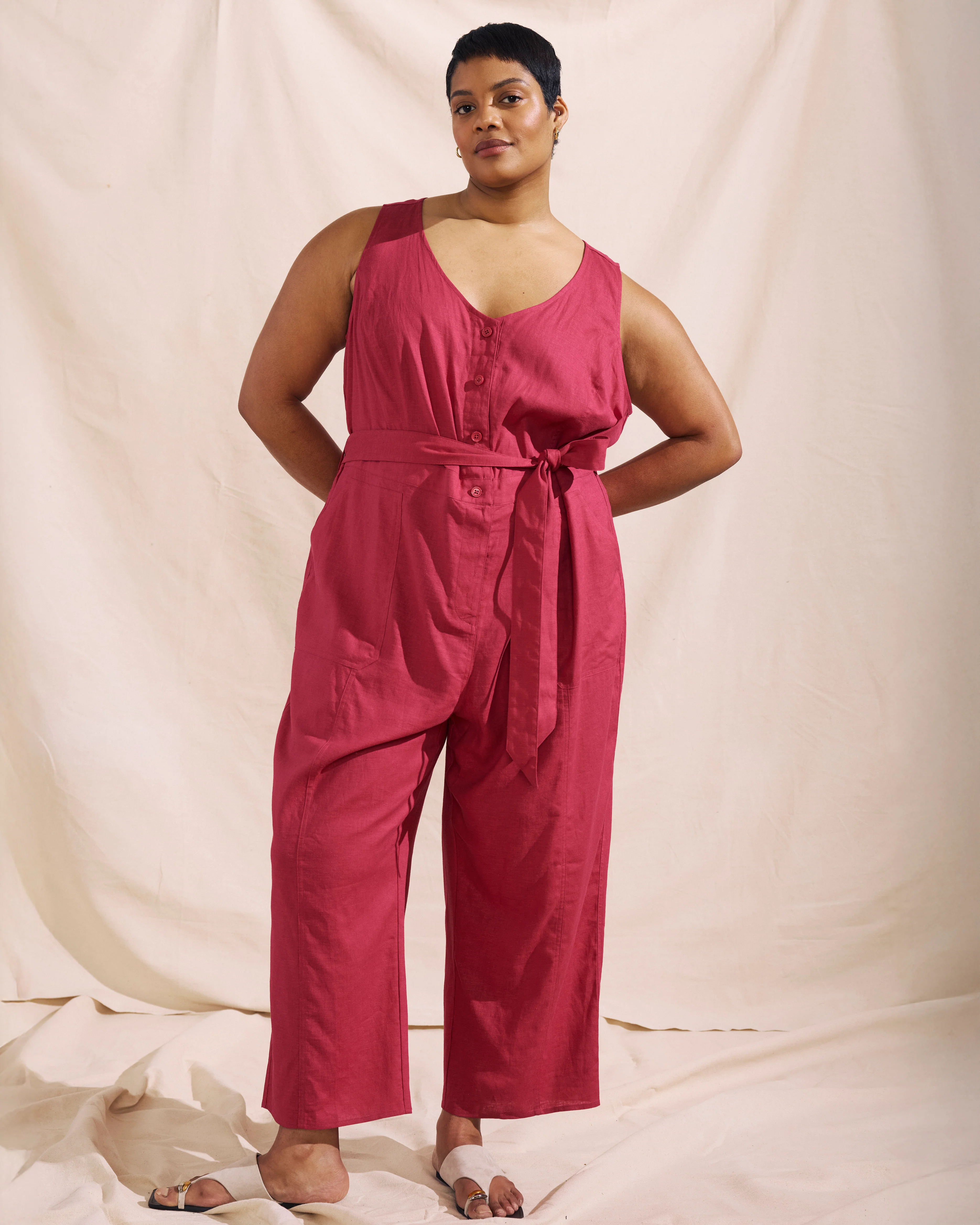 Matilda Linen Blend Jumpsuit - Cerise - Image 4