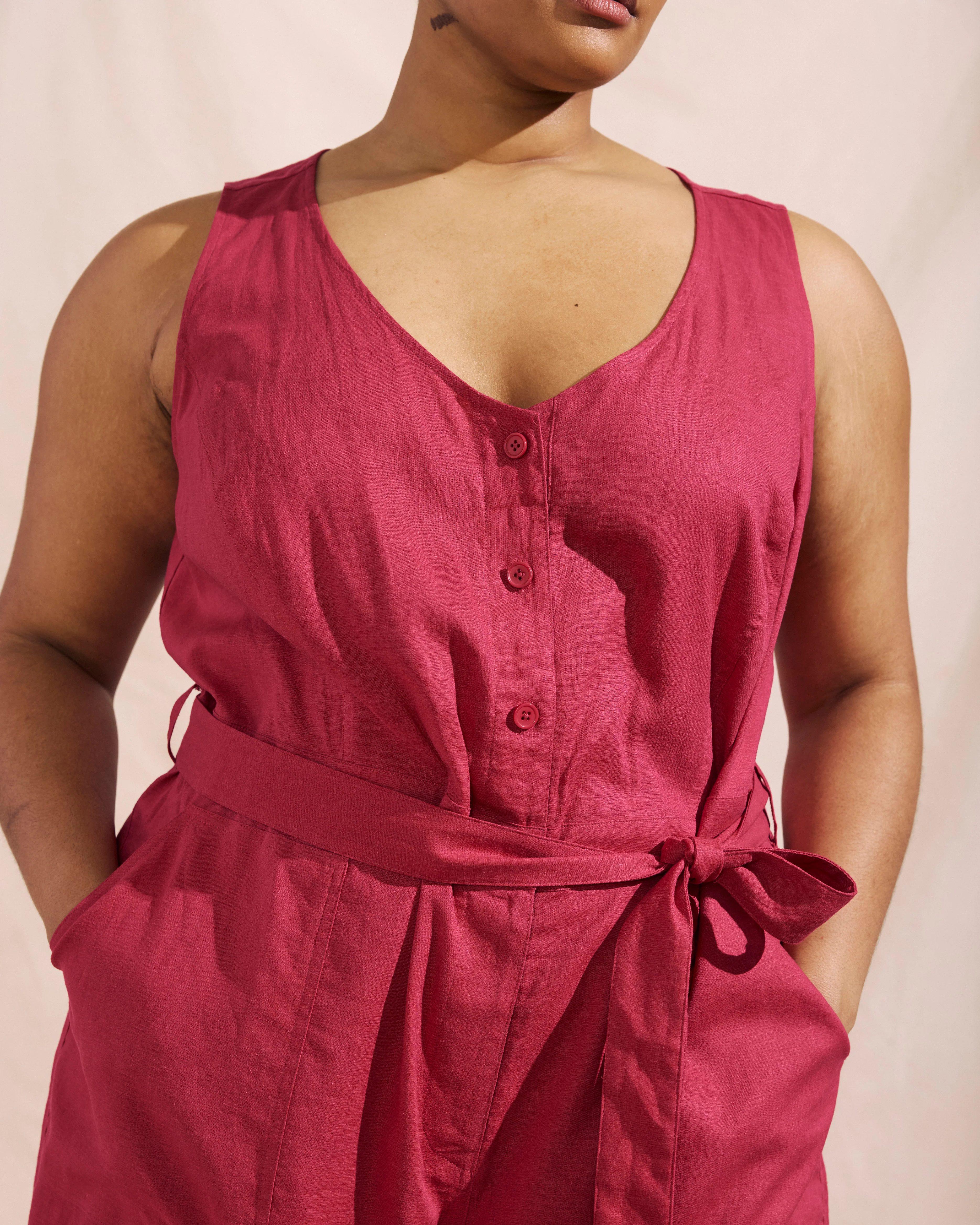 Matilda Linen Blend Jumpsuit - Cerise - Image 5