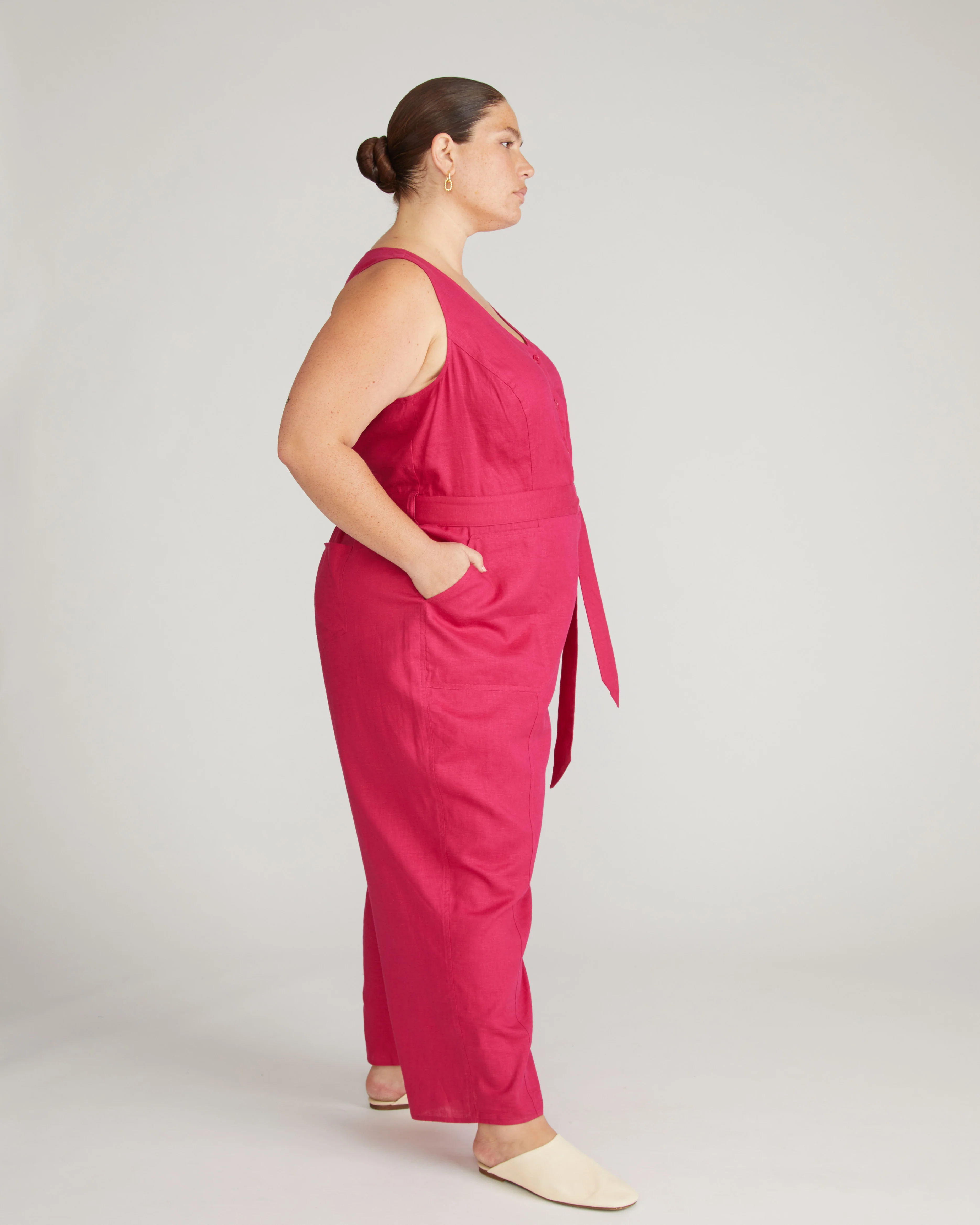 Matilda Linen Blend Jumpsuit - Cerise - Image 6