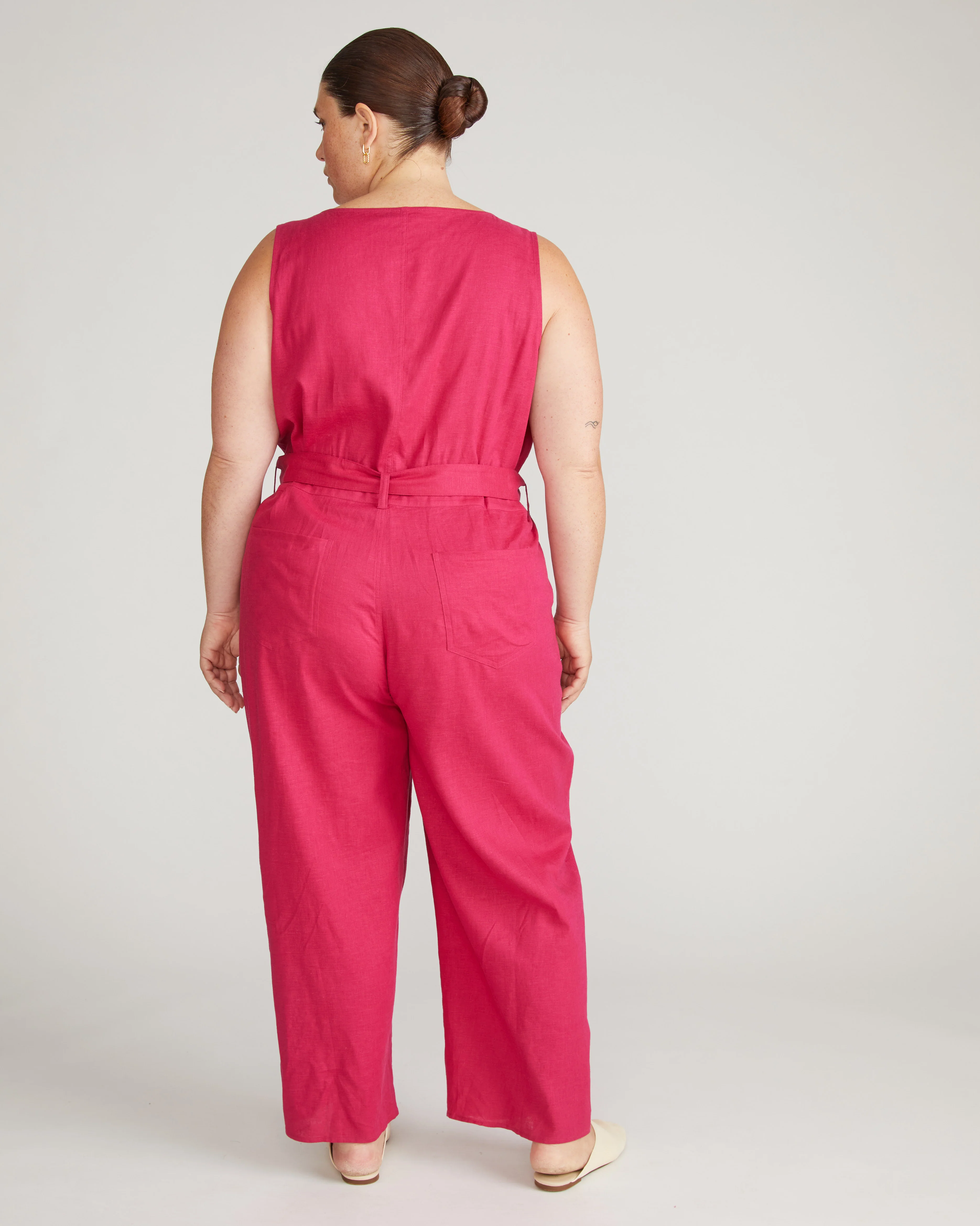 Matilda Linen Blend Jumpsuit - Cerise - Image 7