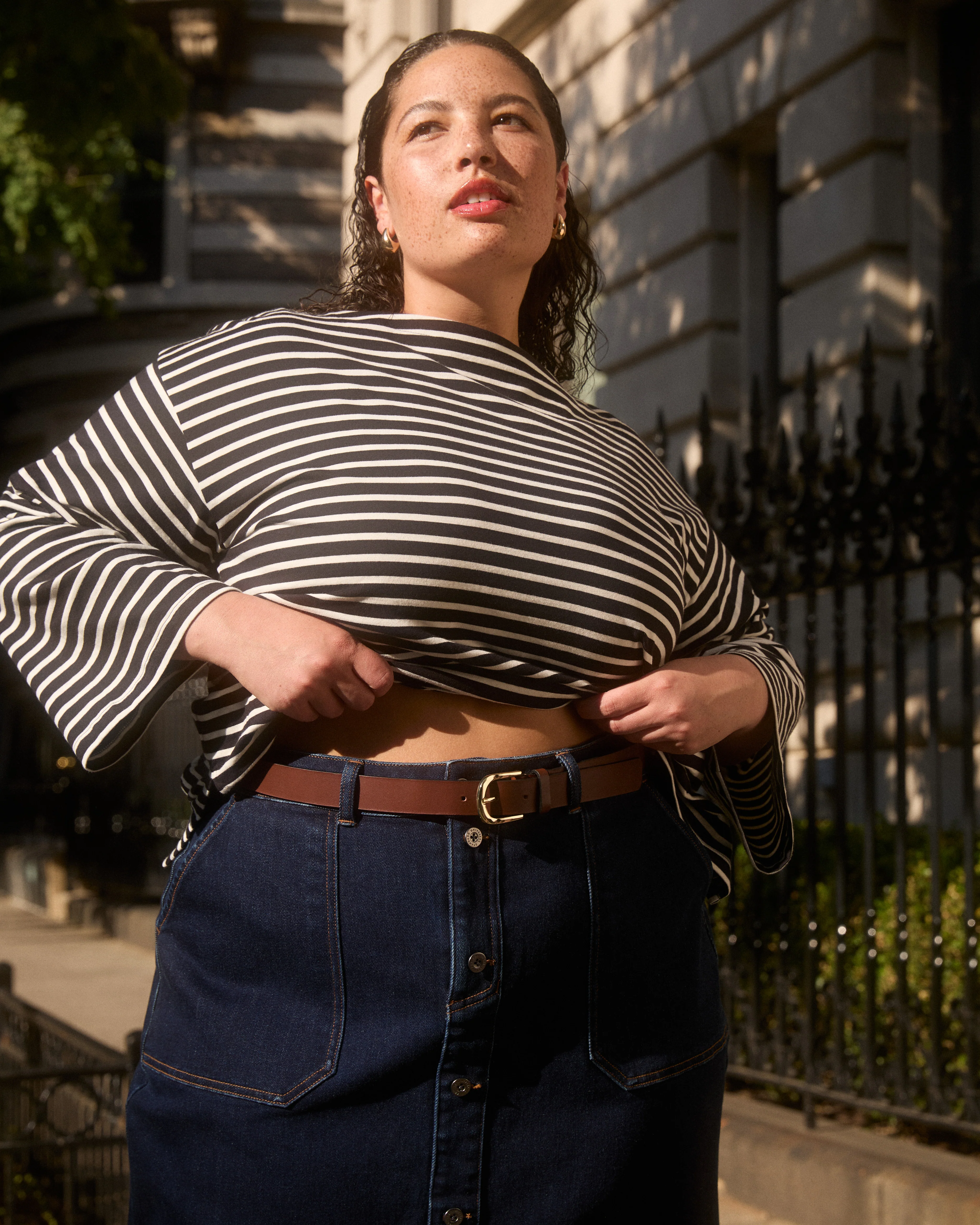 Montauk Breton Stripe Bell Sleeve Top - Black/White Stripe