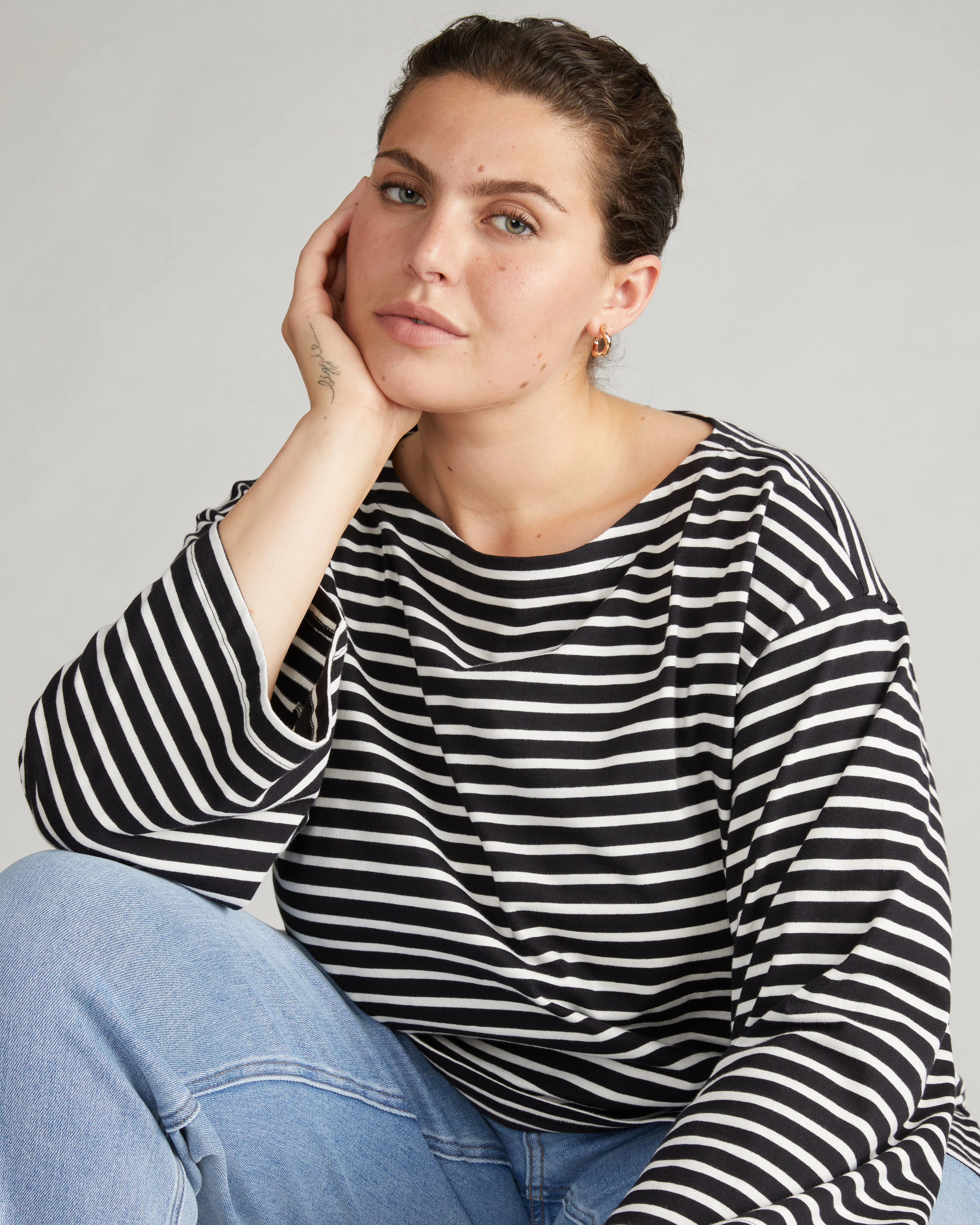 Montauk Breton Stripe Bell Sleeve Top - Black/White Stripe - Image 2