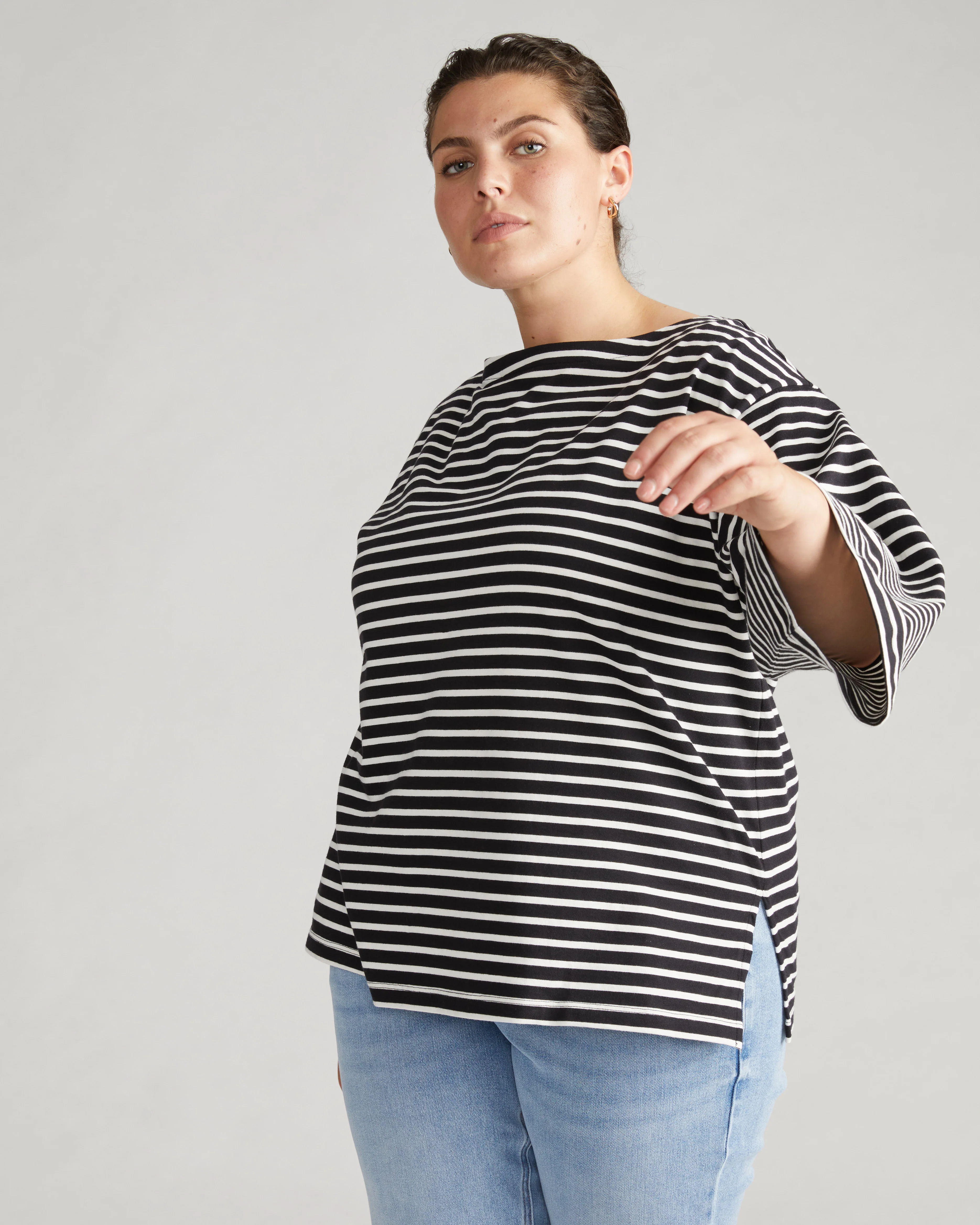 Montauk Breton Stripe Bell Sleeve Top - Black/White Stripe - Image 4