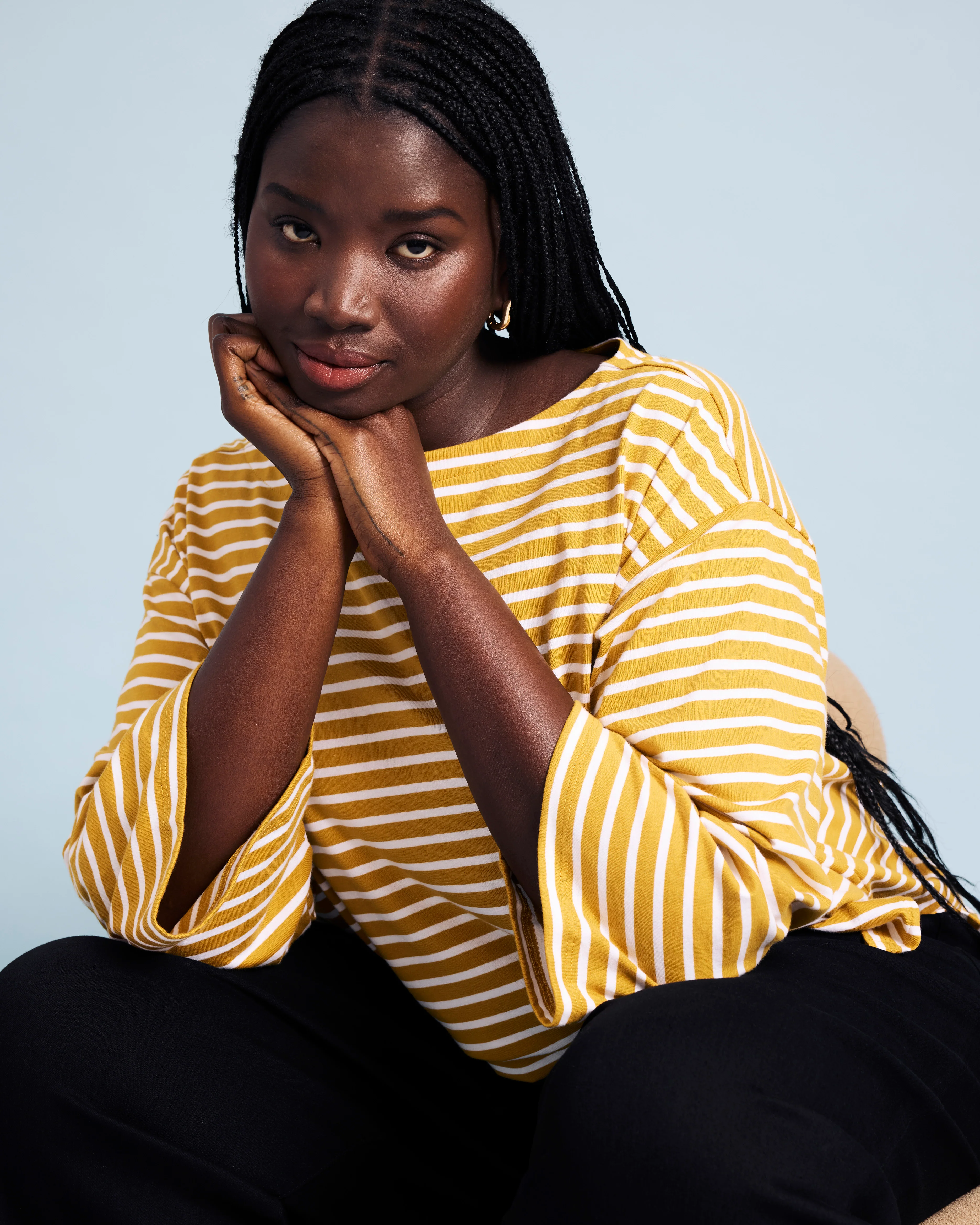 Montauk Breton Stripe Bell Sleeve Top - Mustard/Cream Stripe