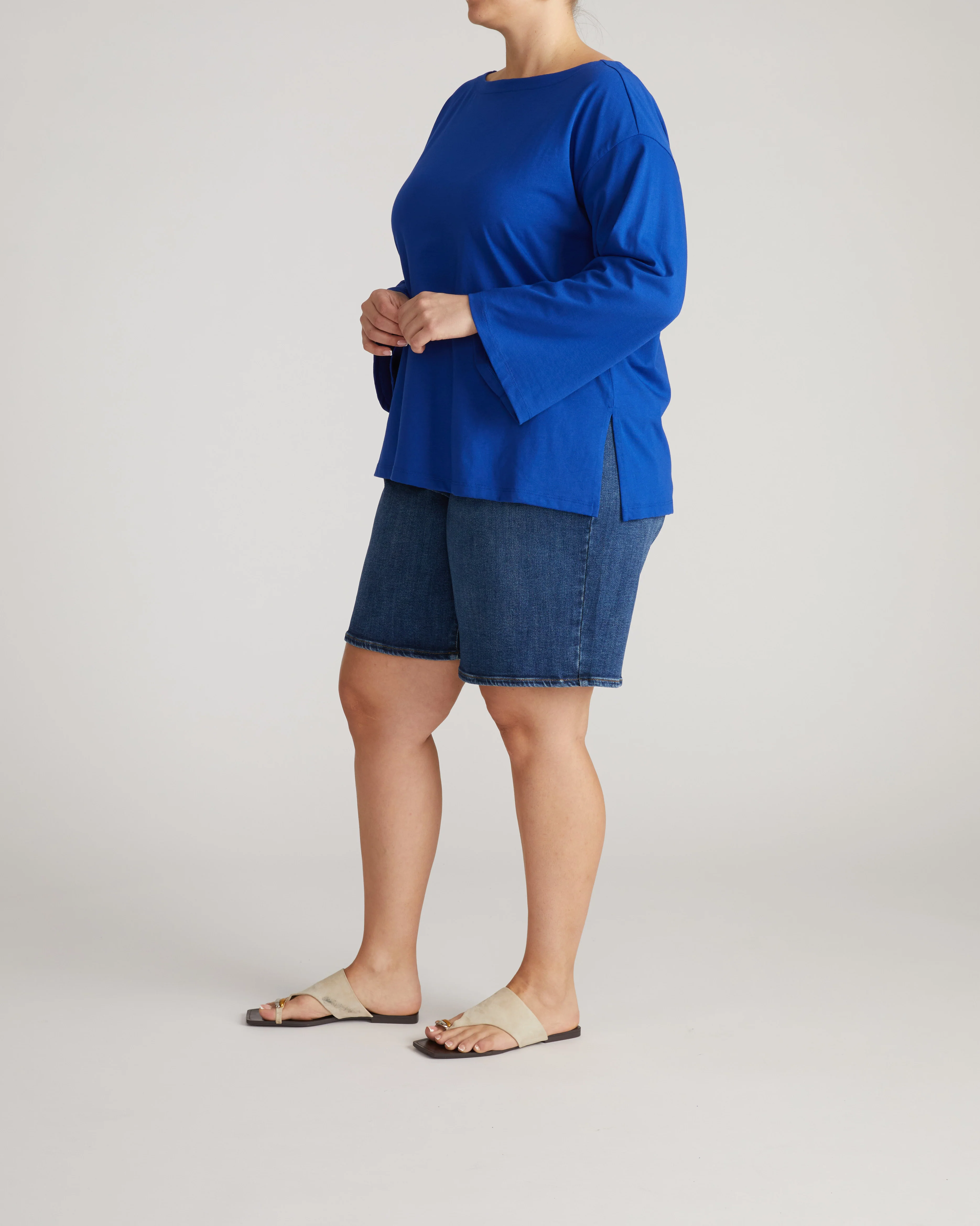 Montauk Breton Stripe Bell Sleeve Top - Solid Ultramarine - Image 3