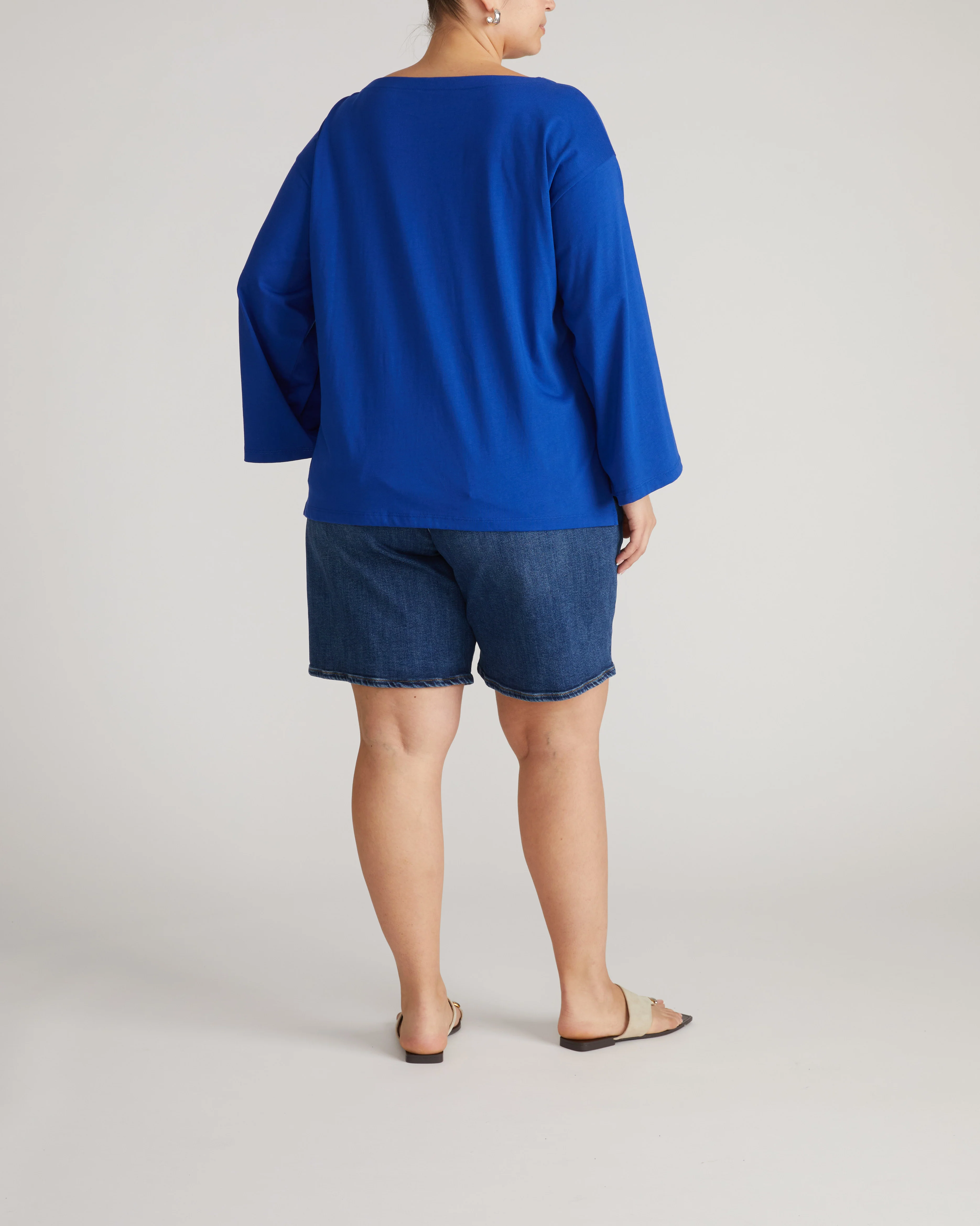 Montauk Breton Stripe Bell Sleeve Top - Solid Ultramarine - Image 4