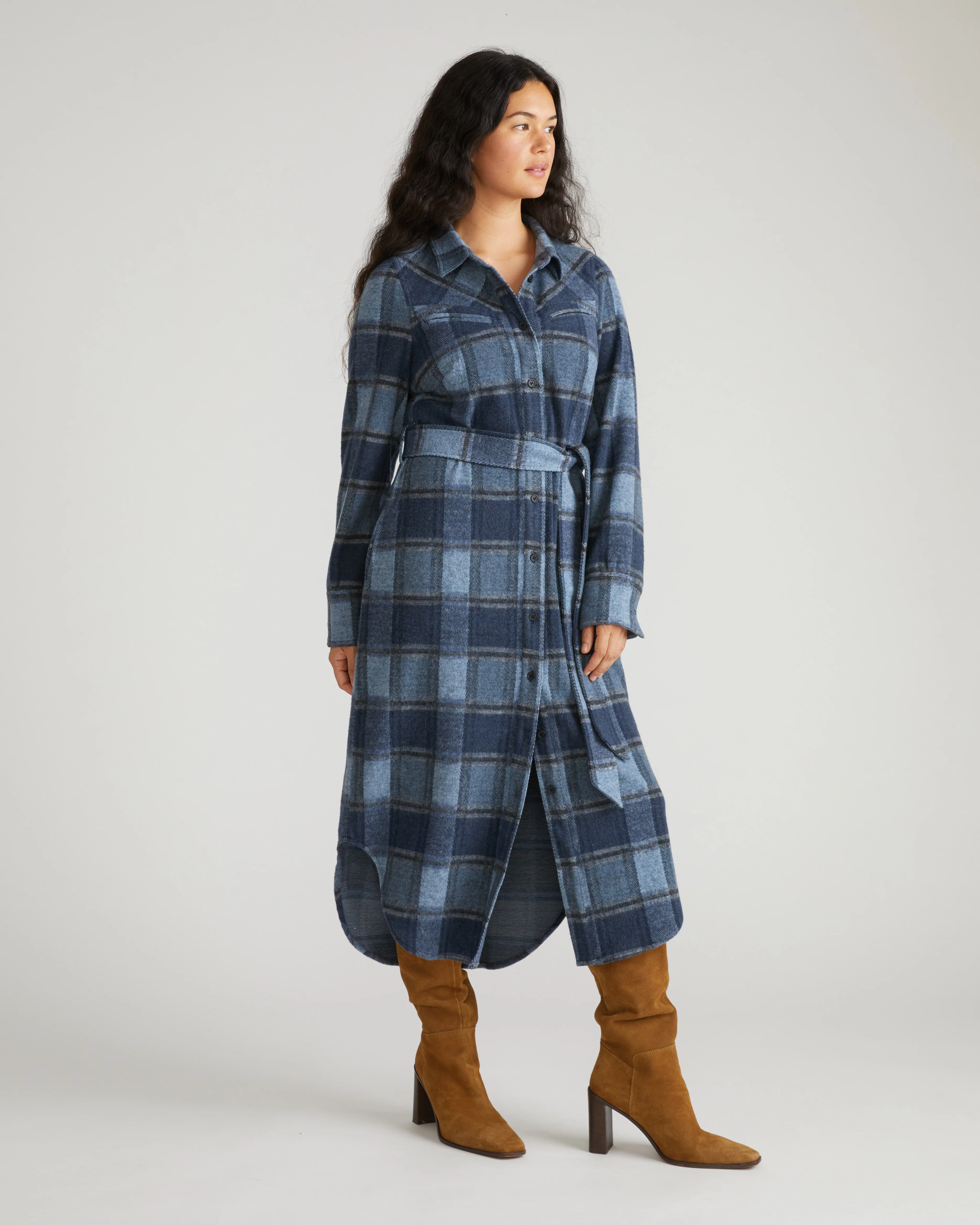 Morgan Belted Stretch Flannel Shirtdress - Heather Fog Plaid - Image 2