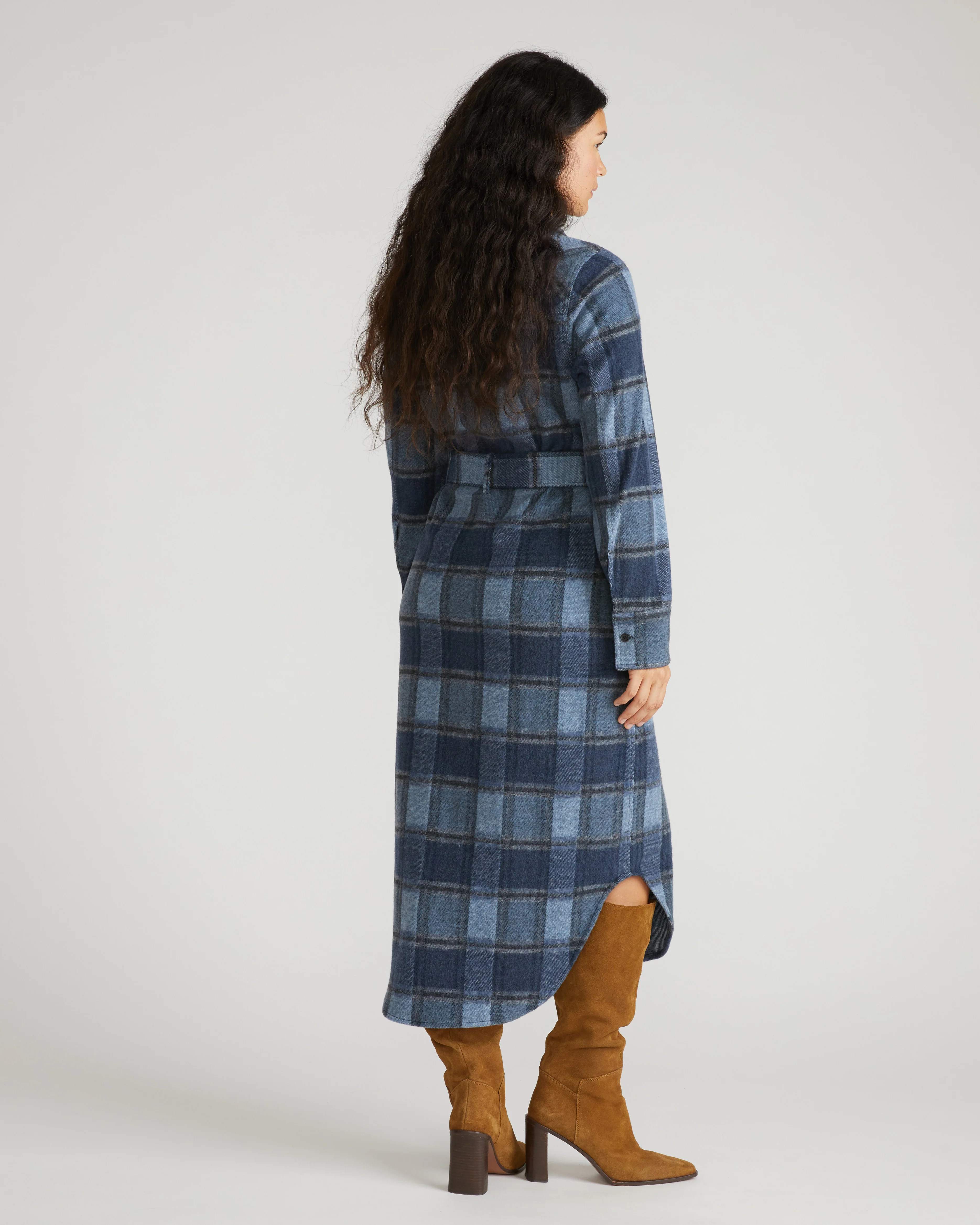 Morgan Belted Stretch Flannel Shirtdress - Heather Fog Plaid - Image 3