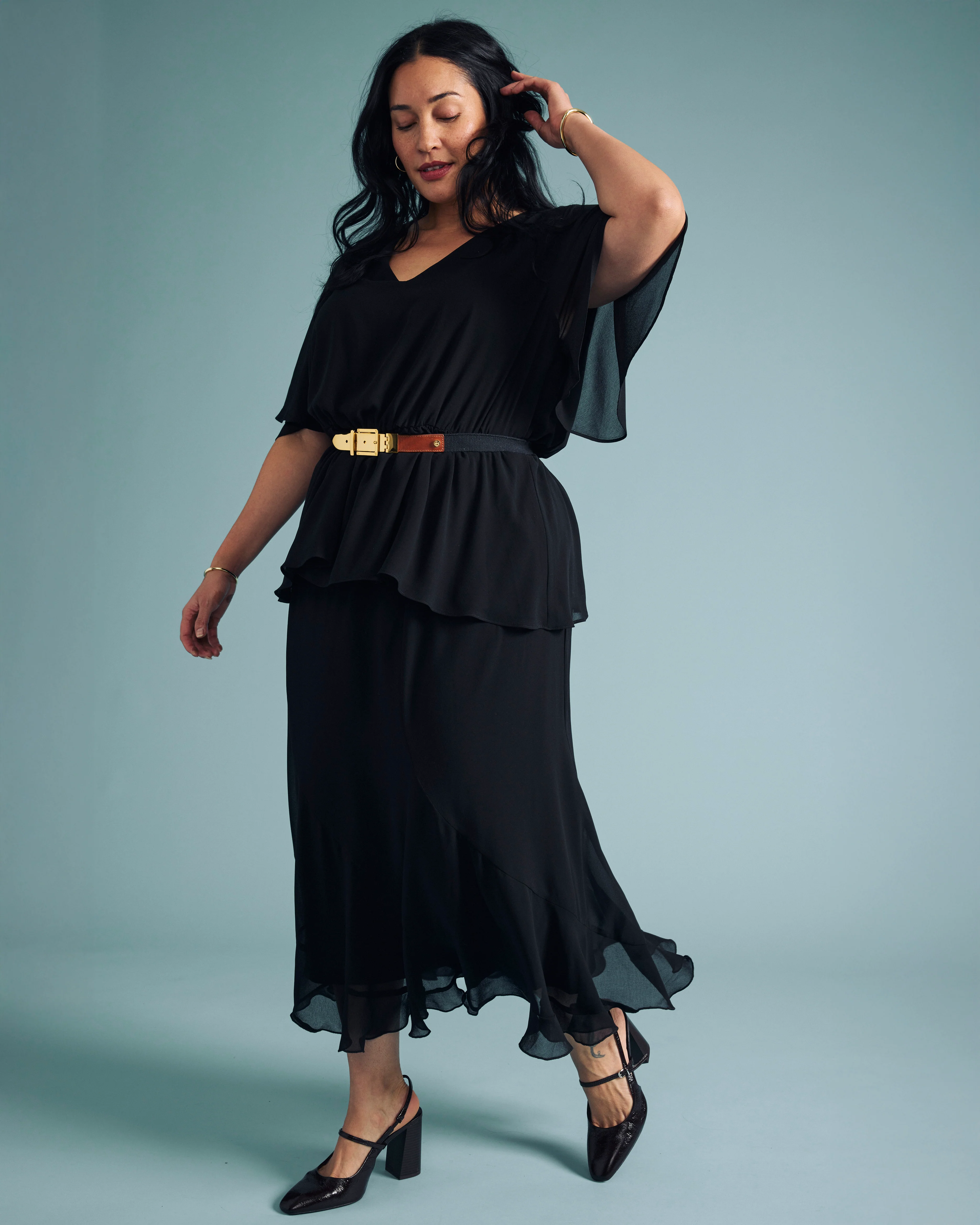 Navarte Chiffon Midi Skirt - Black - Image 6