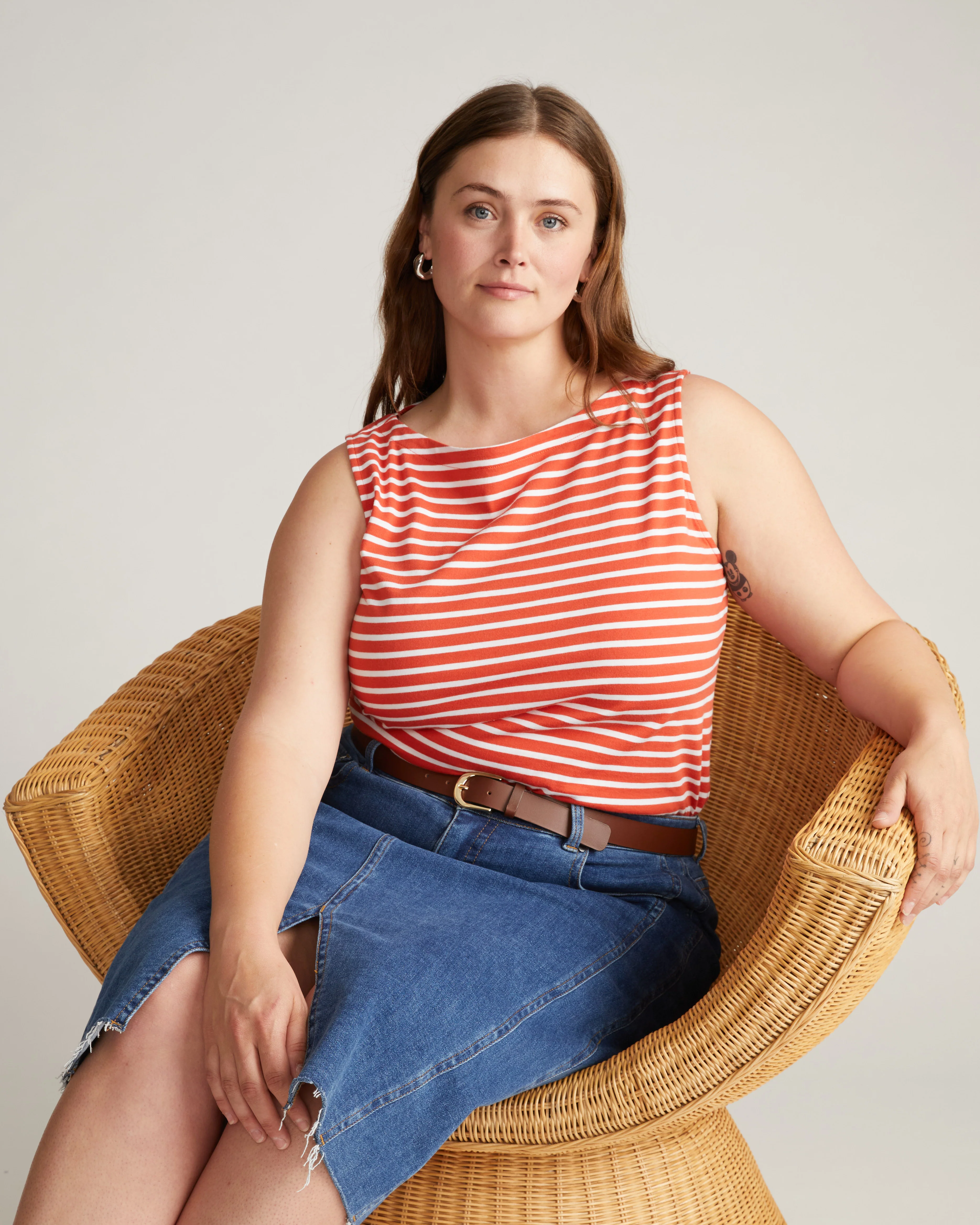 Noyack Breton Stripe Boatneck Tank - Coral Reef/White Stripe - Image 3