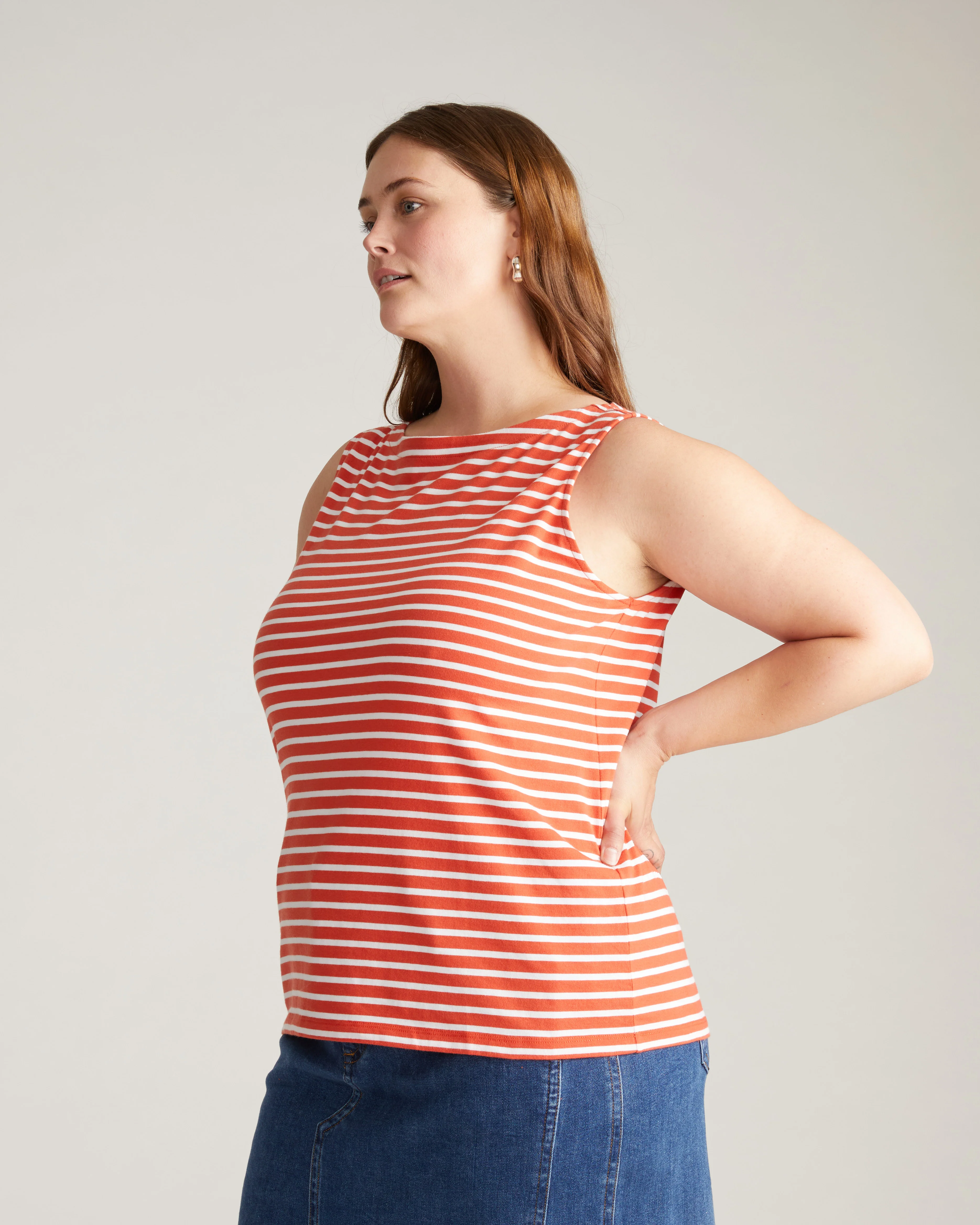 Noyack Breton Stripe Boatneck Tank - Coral Reef/White Stripe - Image 4