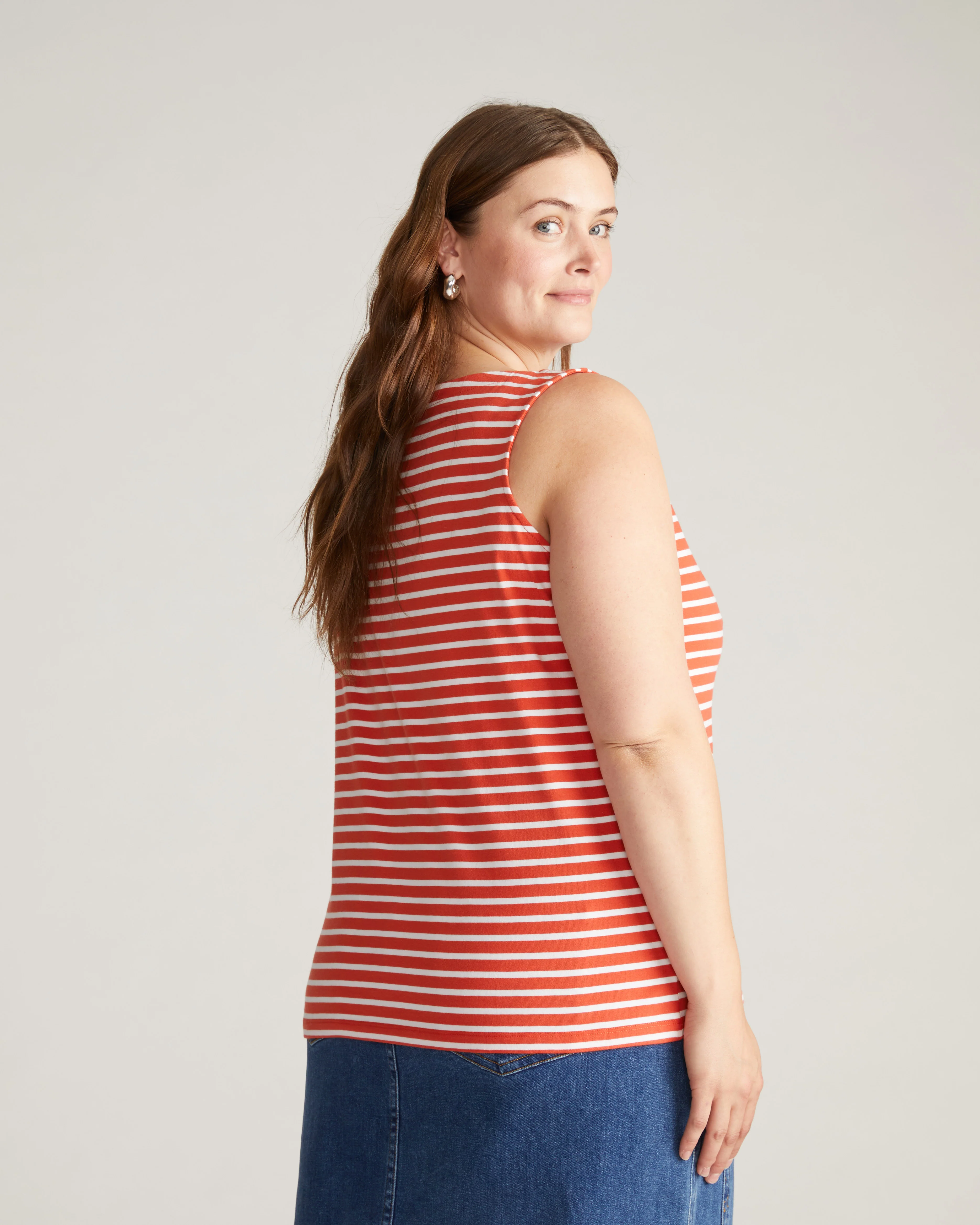 Noyack Breton Stripe Boatneck Tank - Coral Reef/White Stripe - Image 5