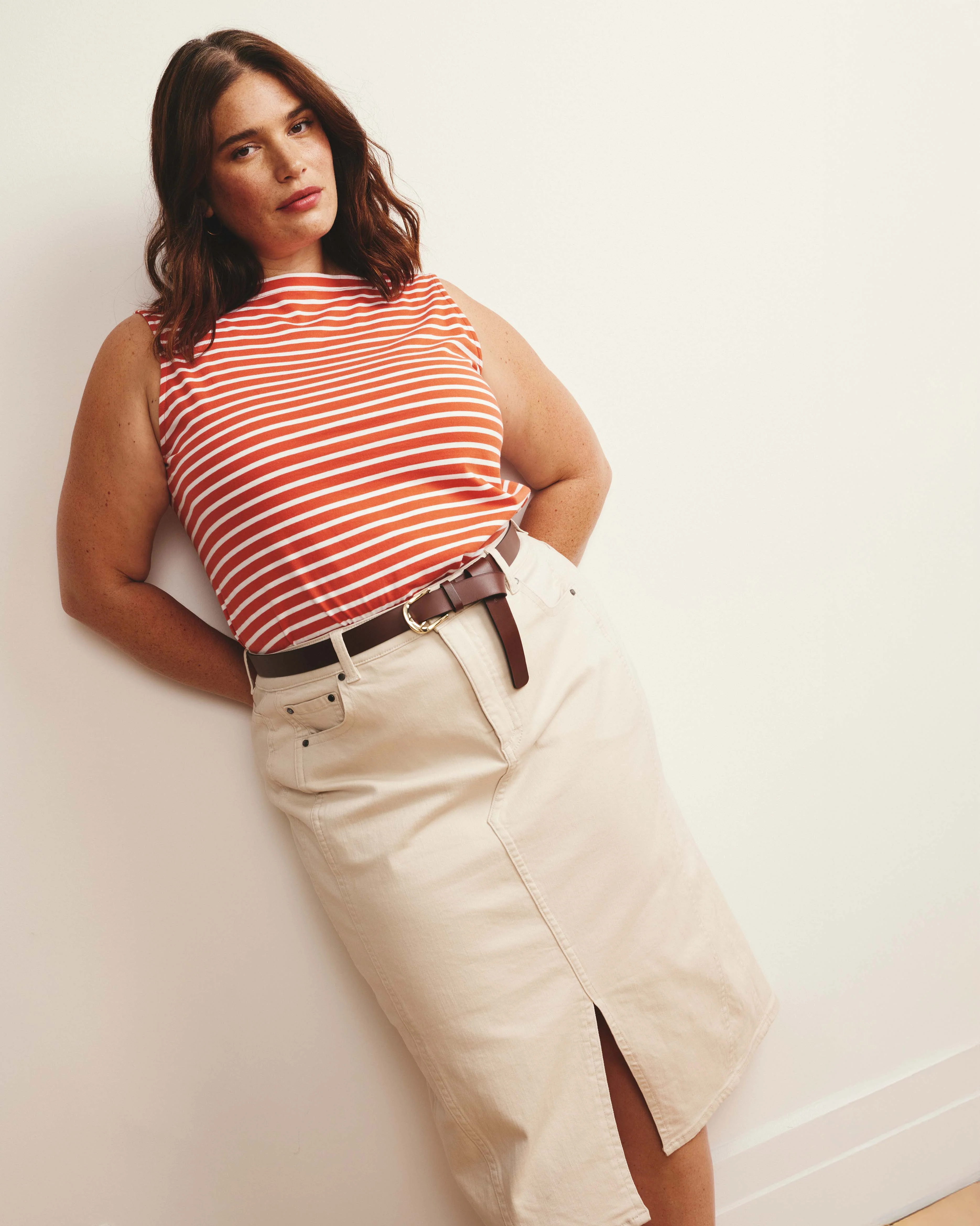 Noyack Breton Stripe Boatneck Tank - Coral Reef/White Stripe - Image 6